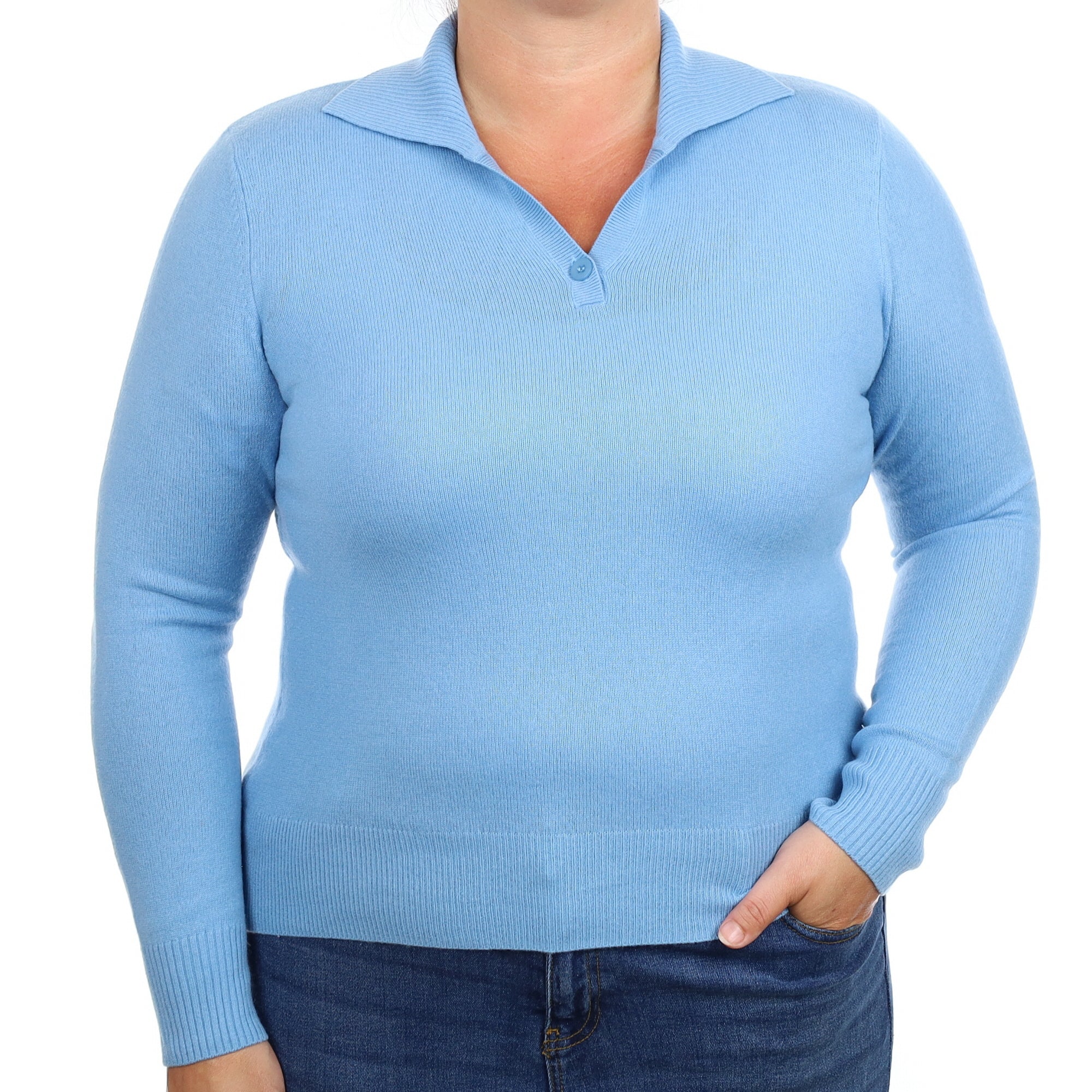 Sky Blue Cashmere Collared V Neck Jumper Large