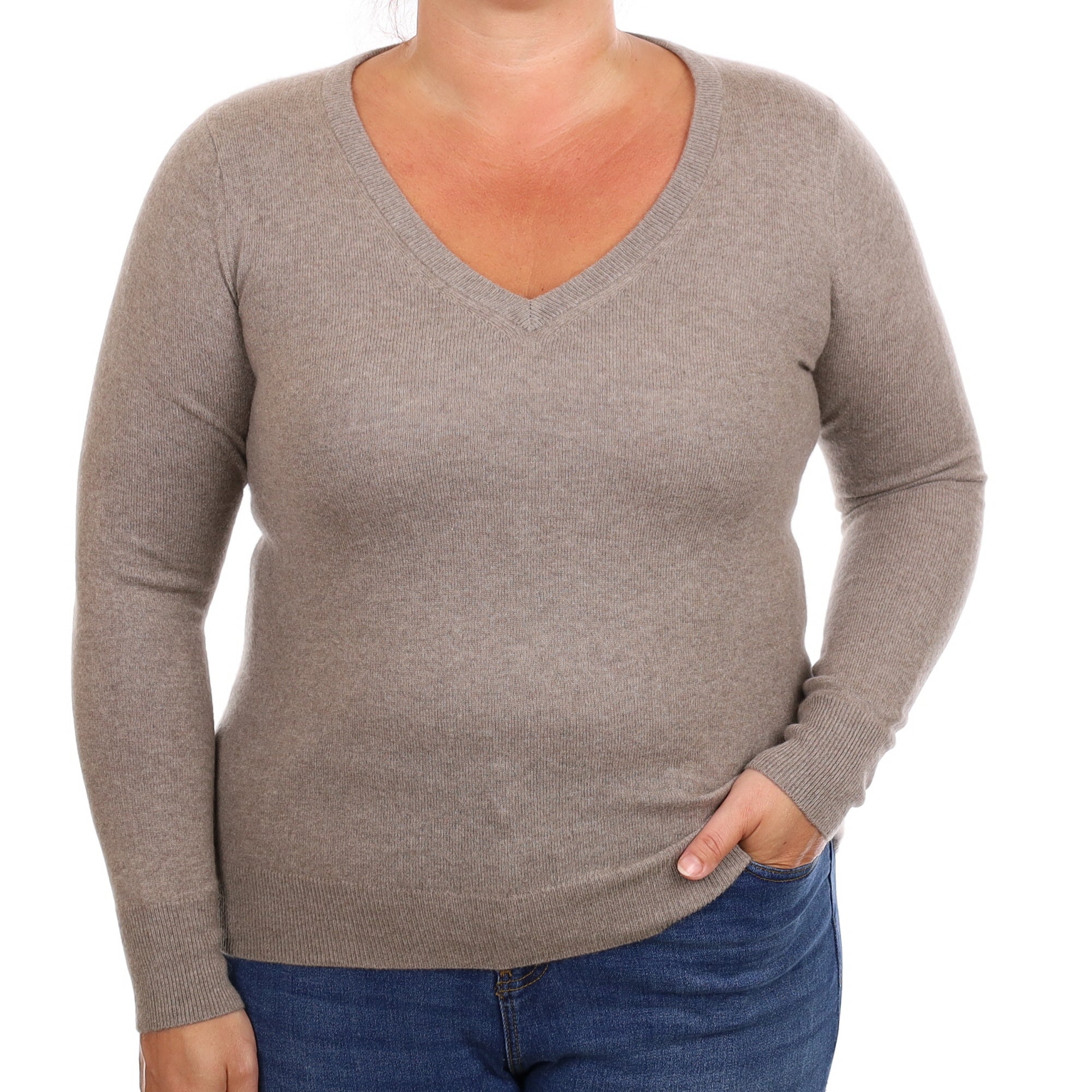 Mocha Brown Cashmere V Neck Jumper Large