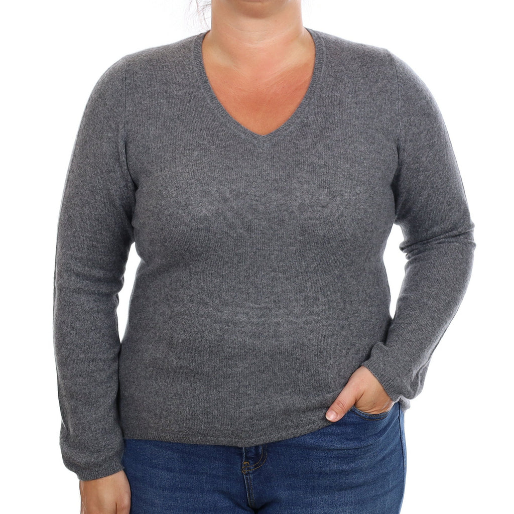 Slate Grey Cashmere V Neck Jumper Large