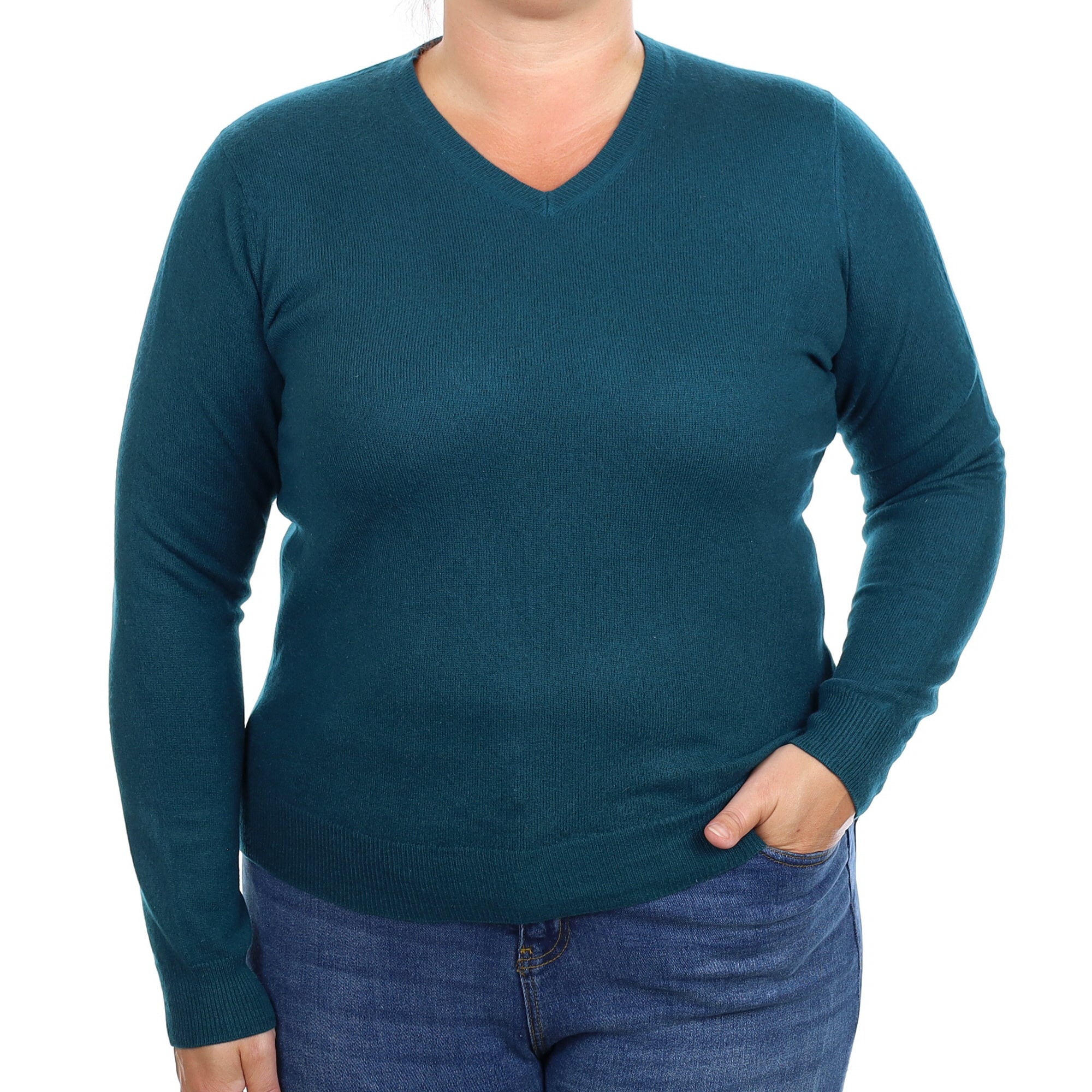 Forest Green Cashmere V Neck Jumper Large
