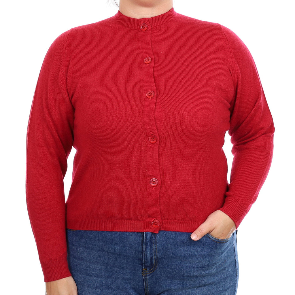 Scottish Crimson Red Cashmere Crew Neck Cardigan Large