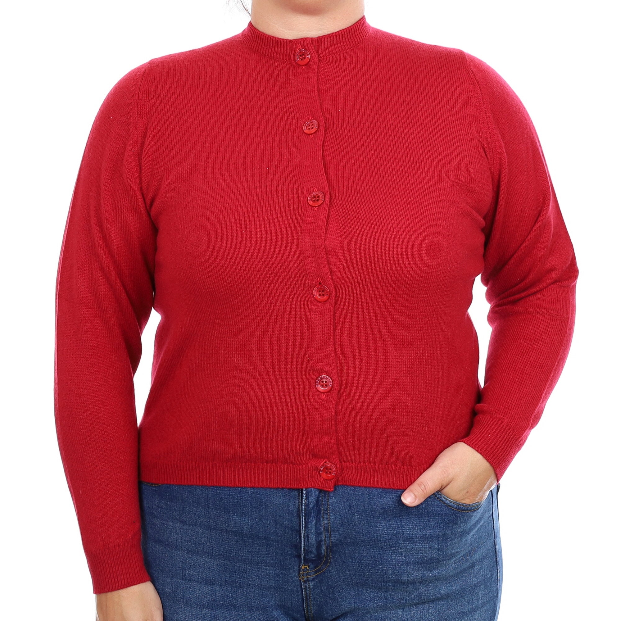 Scottish Crimson Red Cashmere Crew Neck Cardigan Large