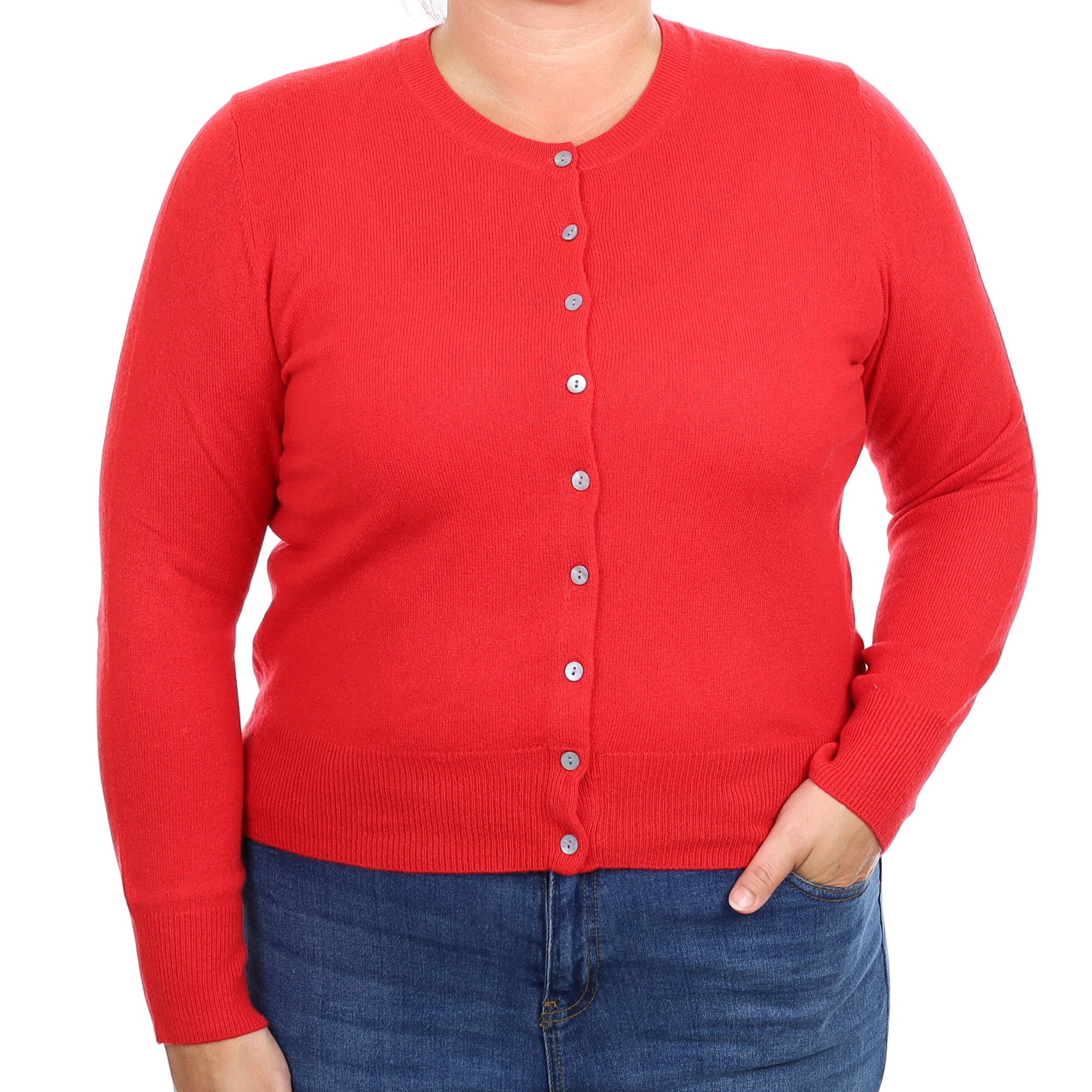 Scarlet Red Cashmere Crew Neck Cardigan Large
