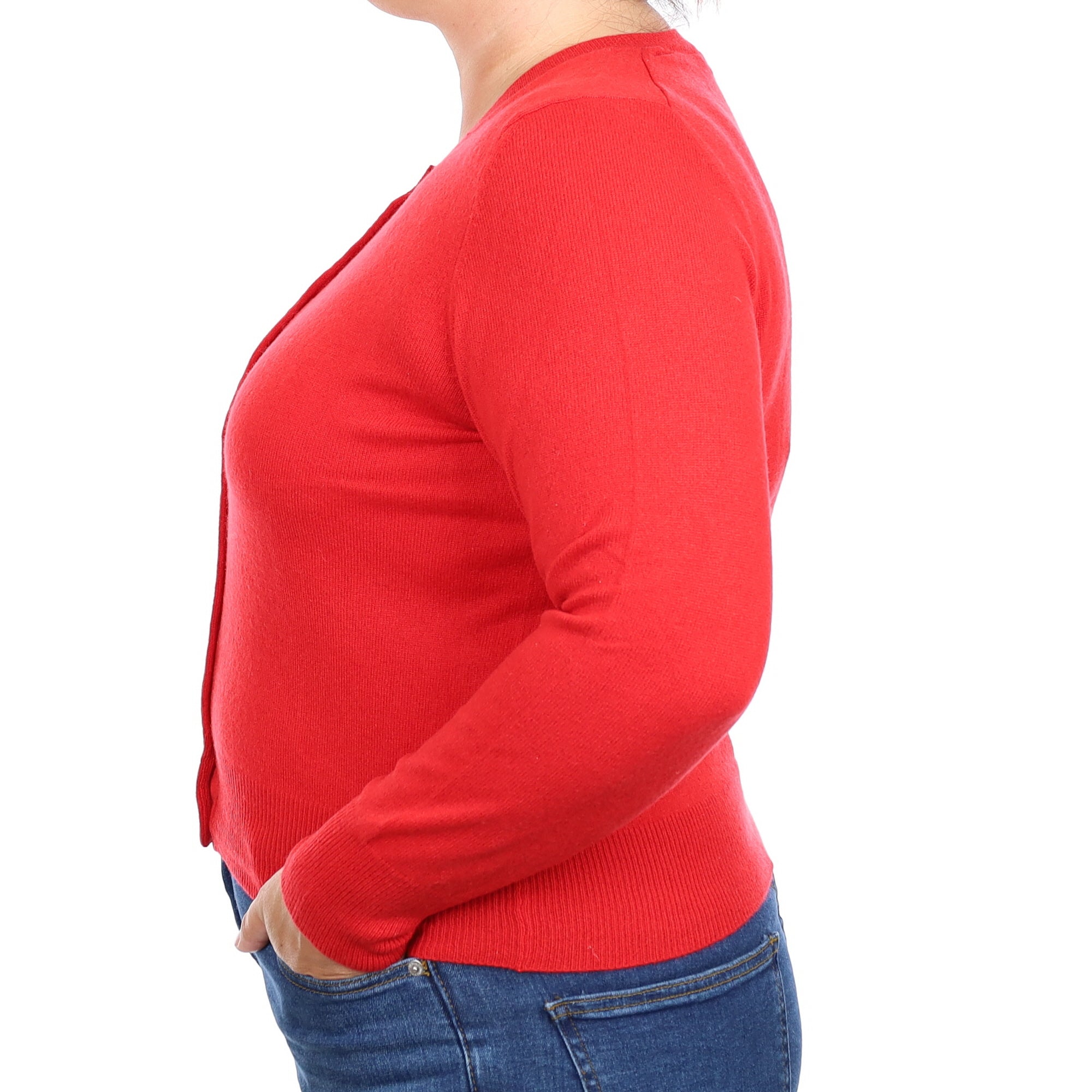 Scarlet Red Cashmere Crew Neck Cardigan Large