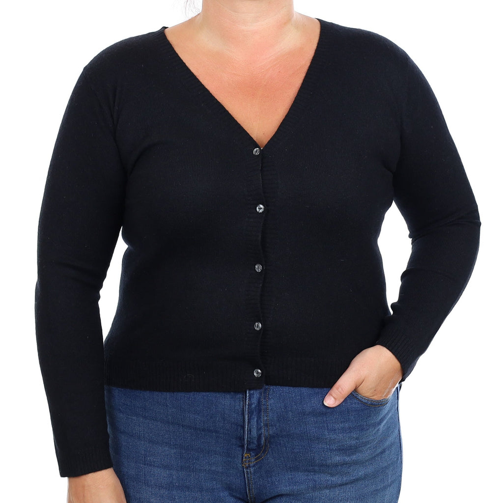 Black Cashmere V Neck Cardigan Large