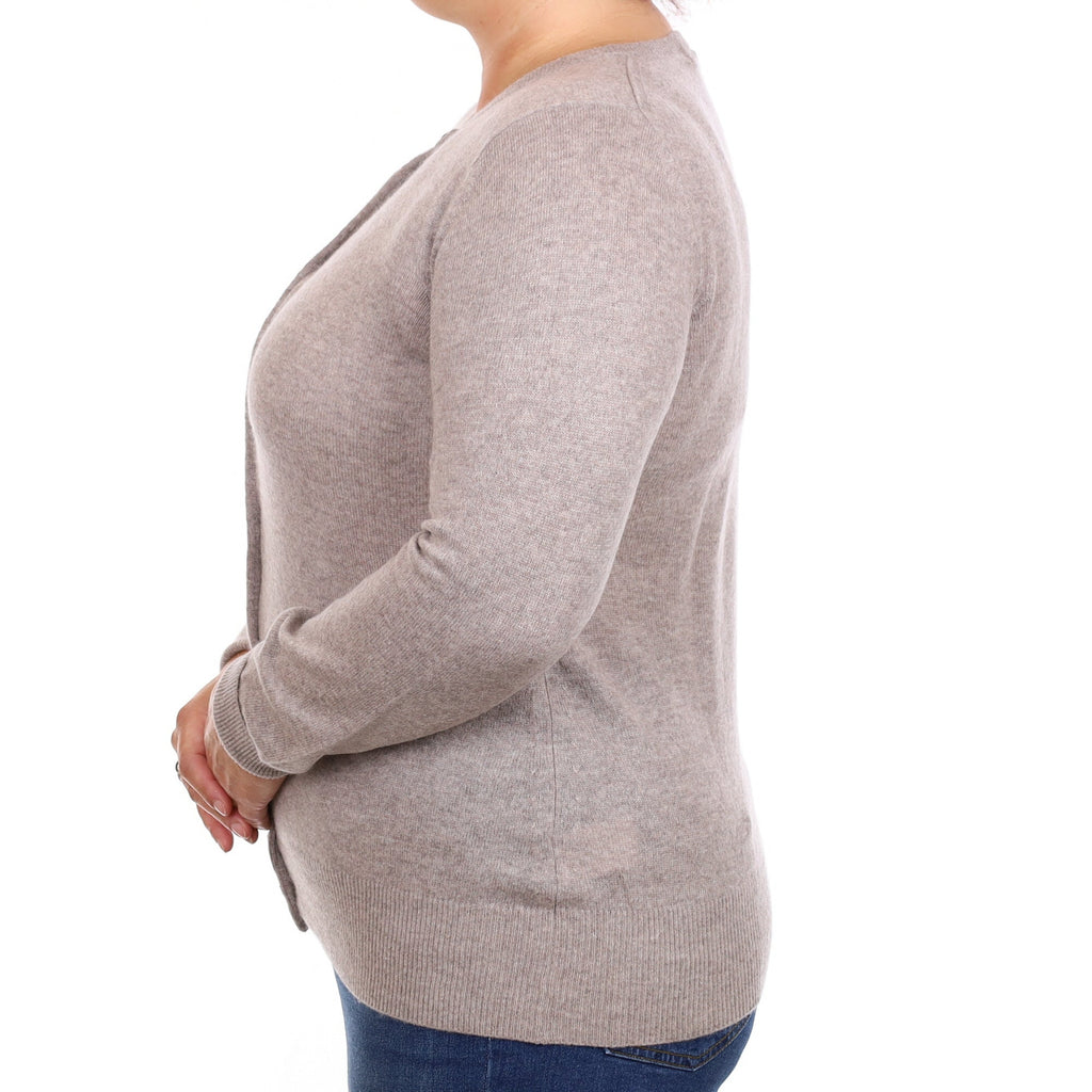 Fawn Brown Cashmere Crew Neck Cardigan Large