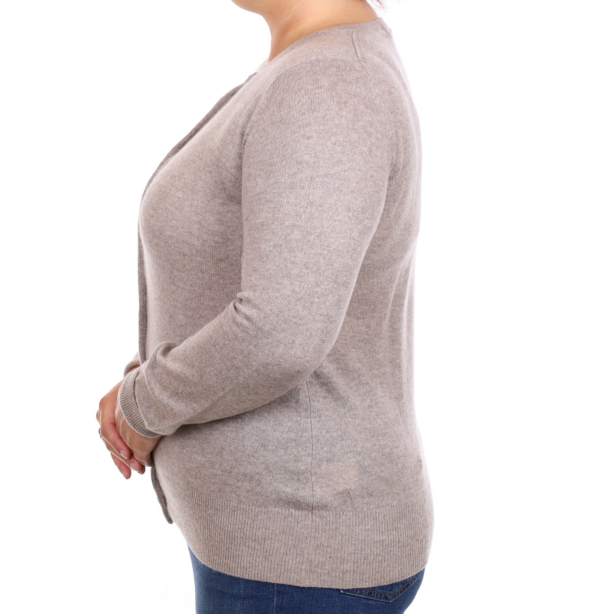 Fawn Brown Cashmere Crew Neck Cardigan Large