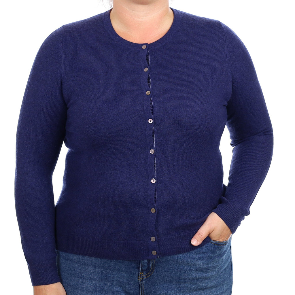 Navy Blue Cashmere Crew Neck Cardigan Large