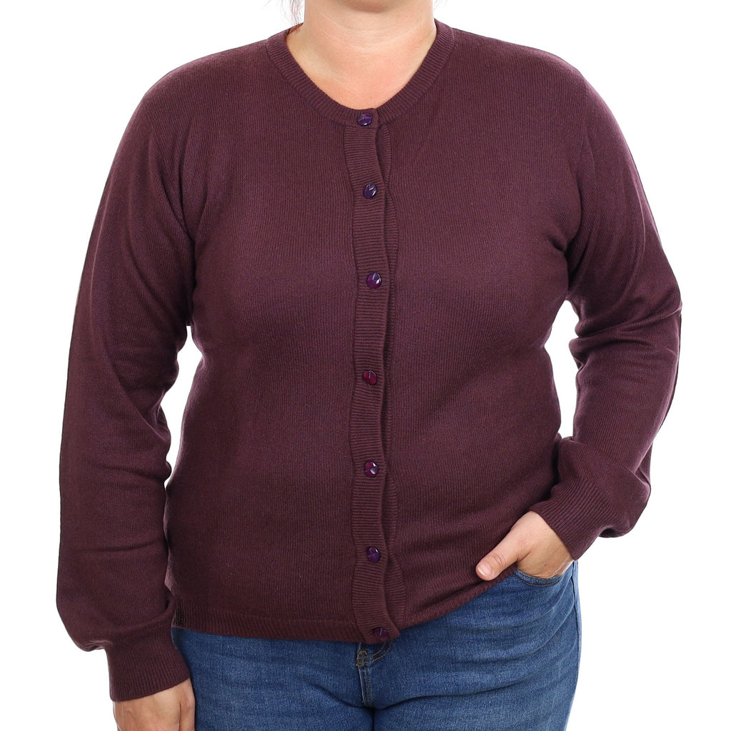 Blueberry Purple Cashmere Crew Neck Cardigan Large