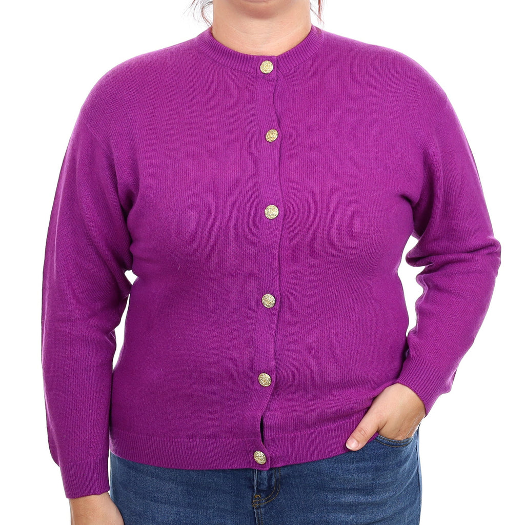 Scottish Violet Purple Cashmere Crew Neck Cardigan Large