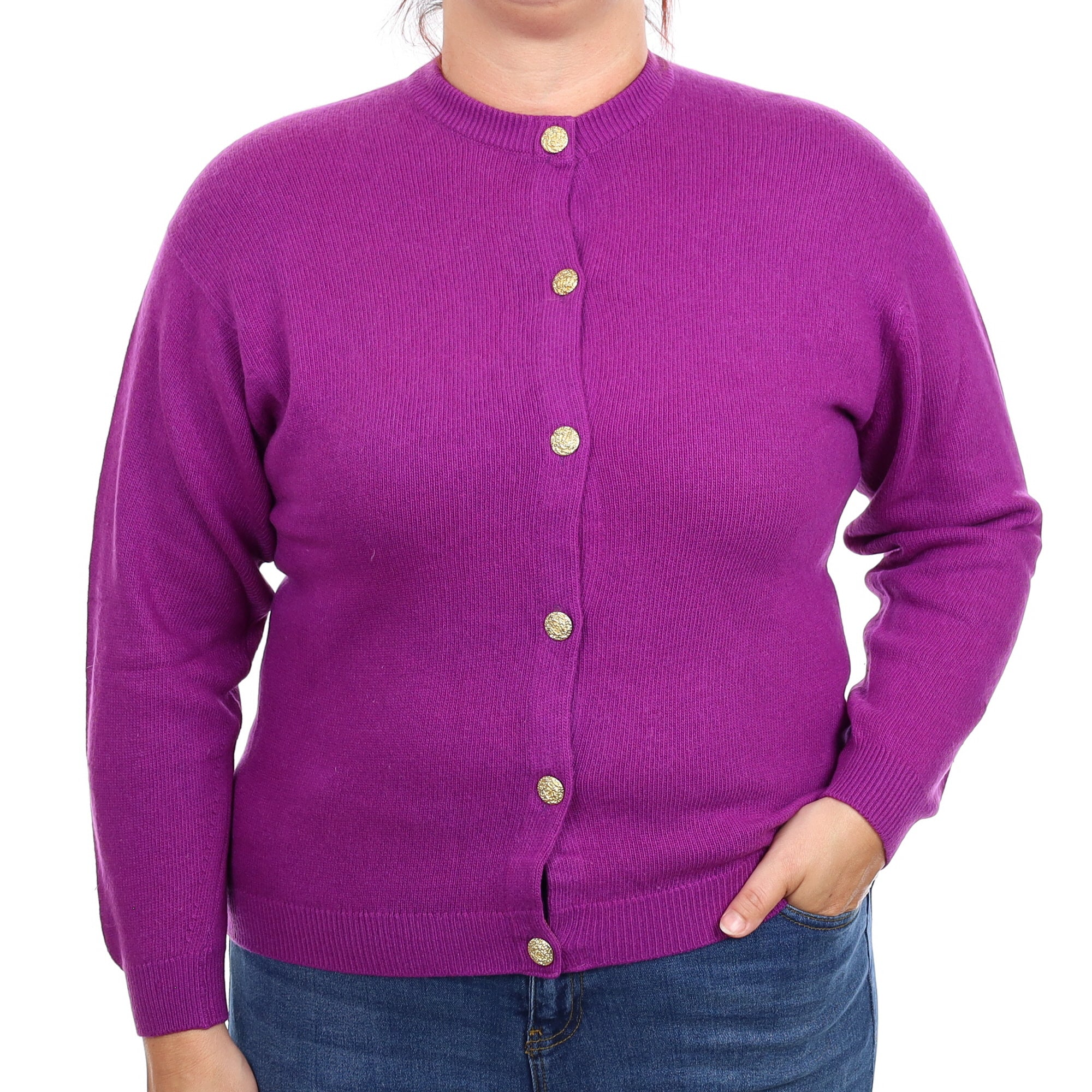Scottish Violet Purple Cashmere Crew Neck Cardigan Large