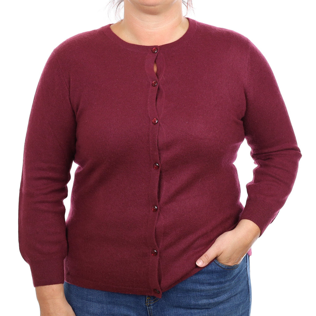 Aubergine Purple Cashmere Crew Neck Cardigan Large