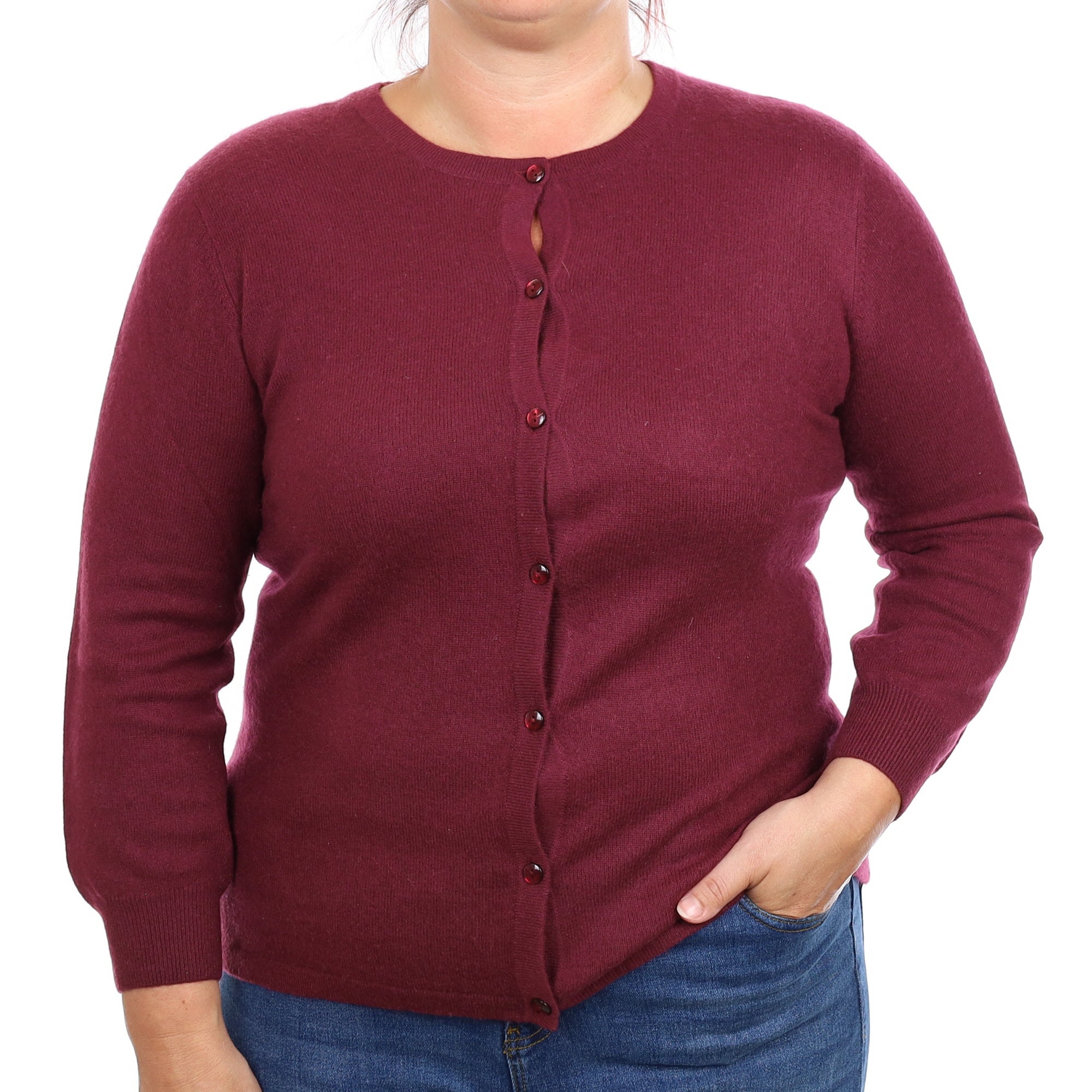 Aubergine Purple Cashmere Crew Neck Cardigan Large