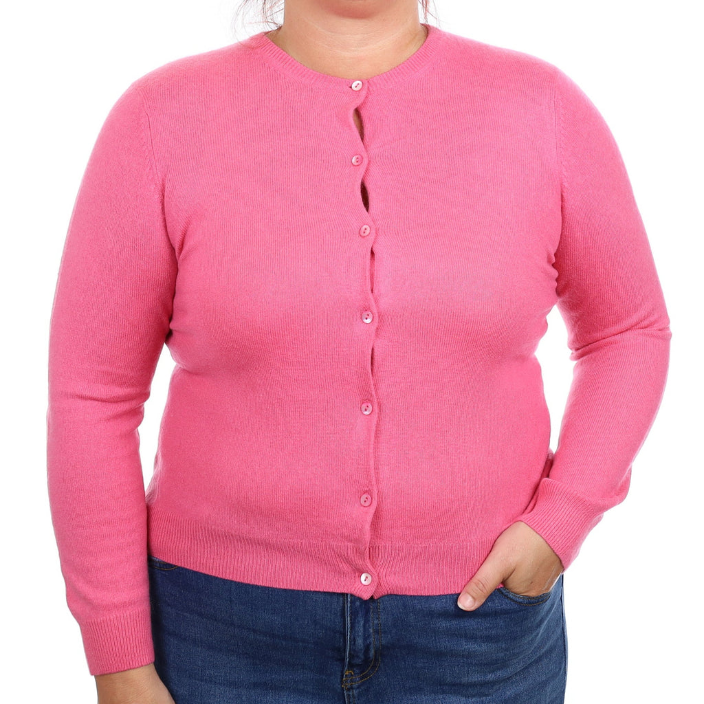 Lupin Pink Cashmere Crew Neck Cardigan Large