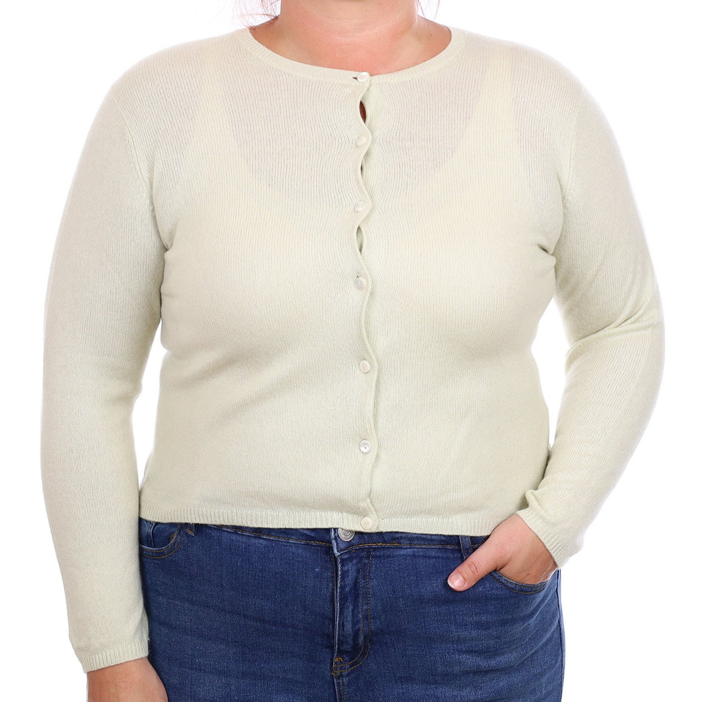Chicory Green Cashmere Crew Neck Cardigan Large