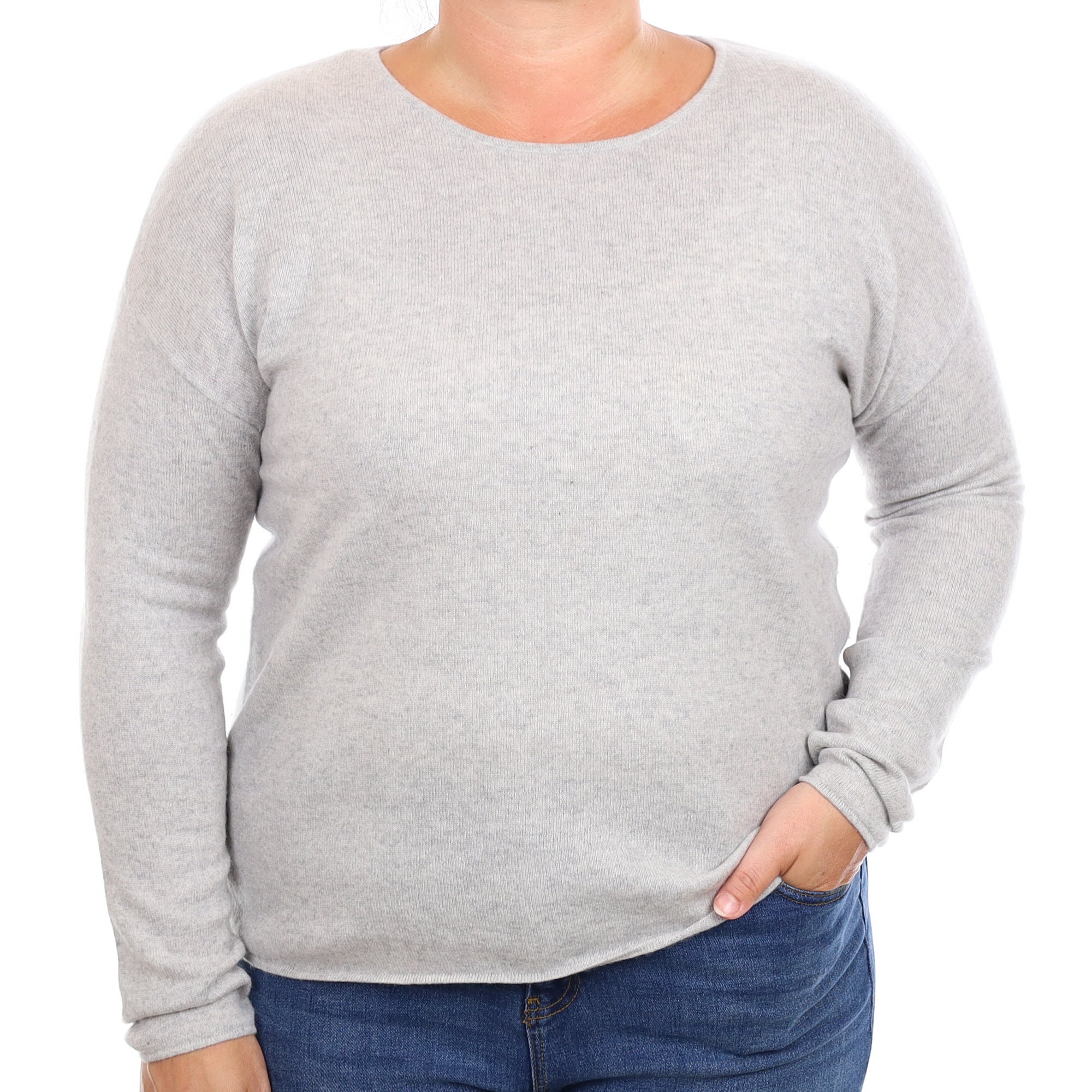 Mist Grey Cashmere Boxy Crew Neck Jumper Large