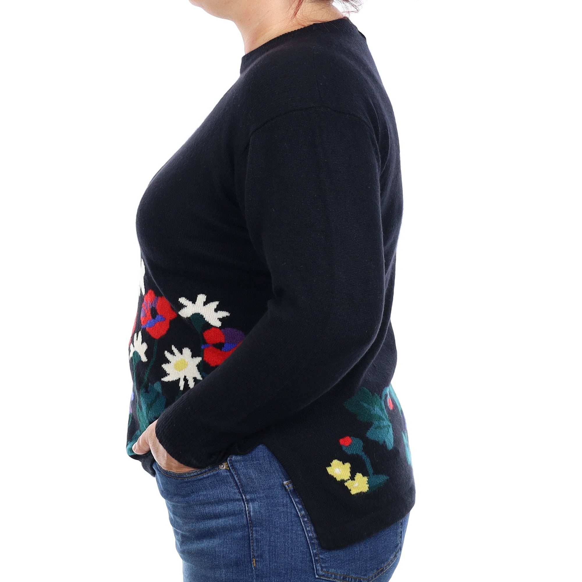 Black Bold Floral Cashmere Crew Neck Jumper Large