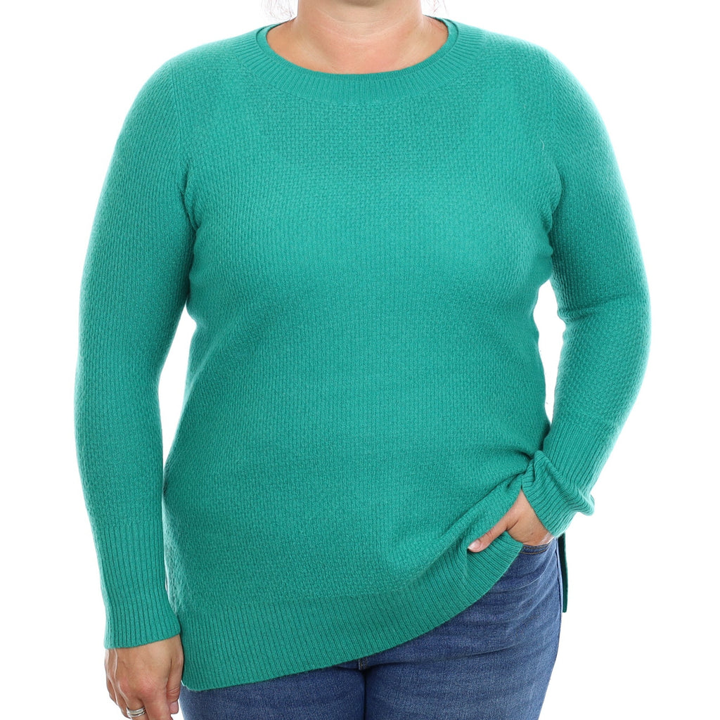 Sea Green Textured Cashmere Crew Neck Jumper Large