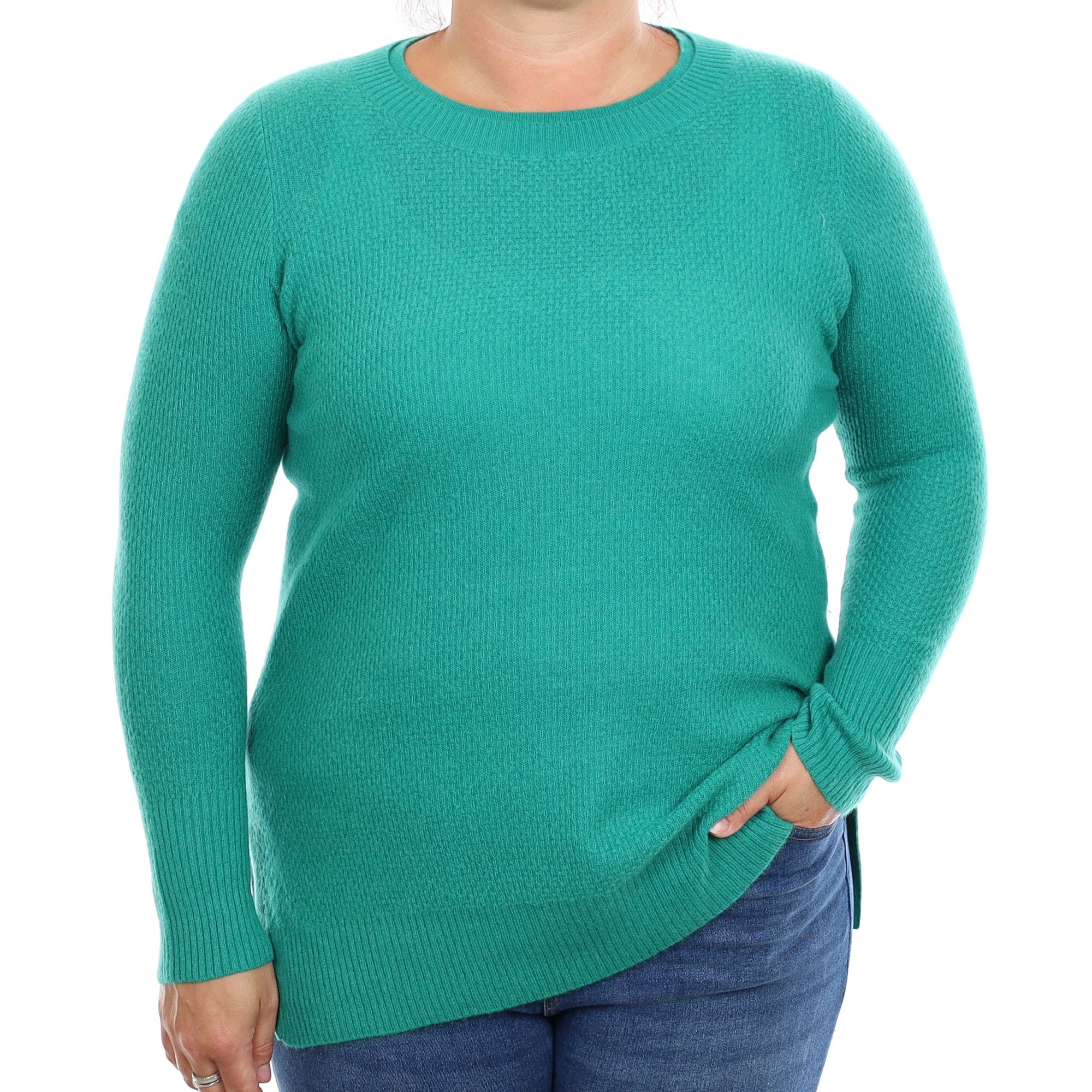 Sea Green Textured Cashmere Crew Neck Jumper Large