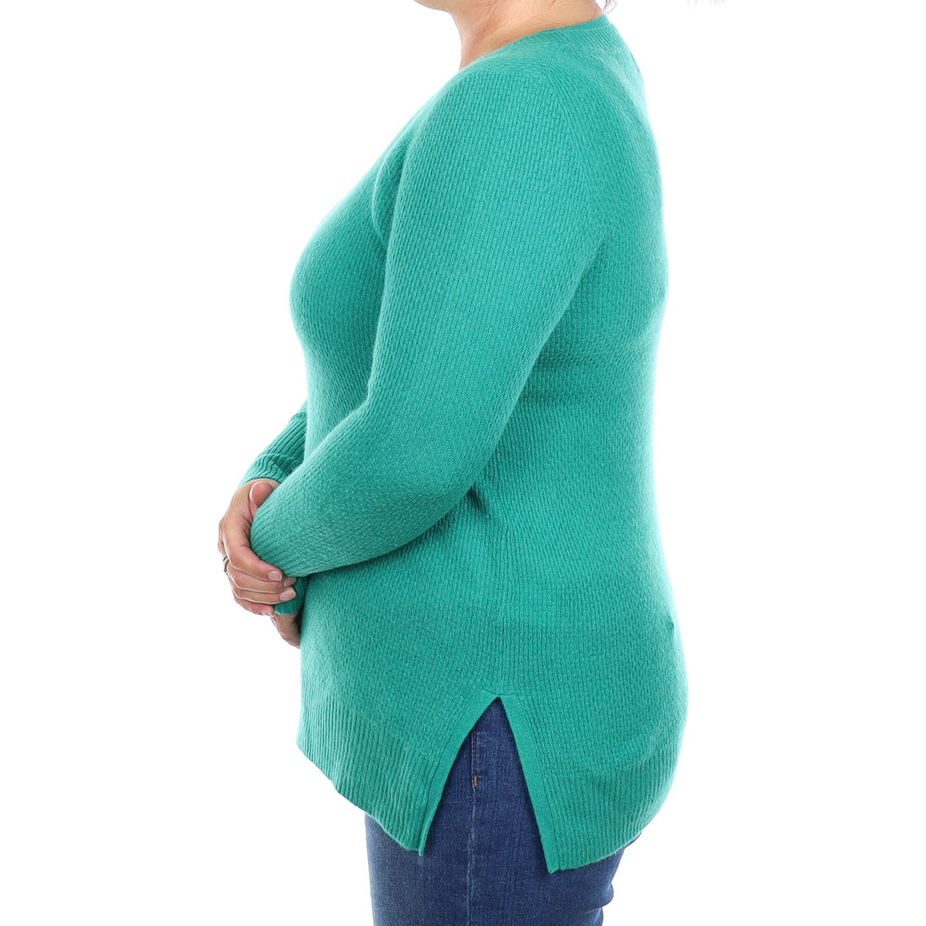Sea Green Textured Cashmere Crew Neck Jumper Large