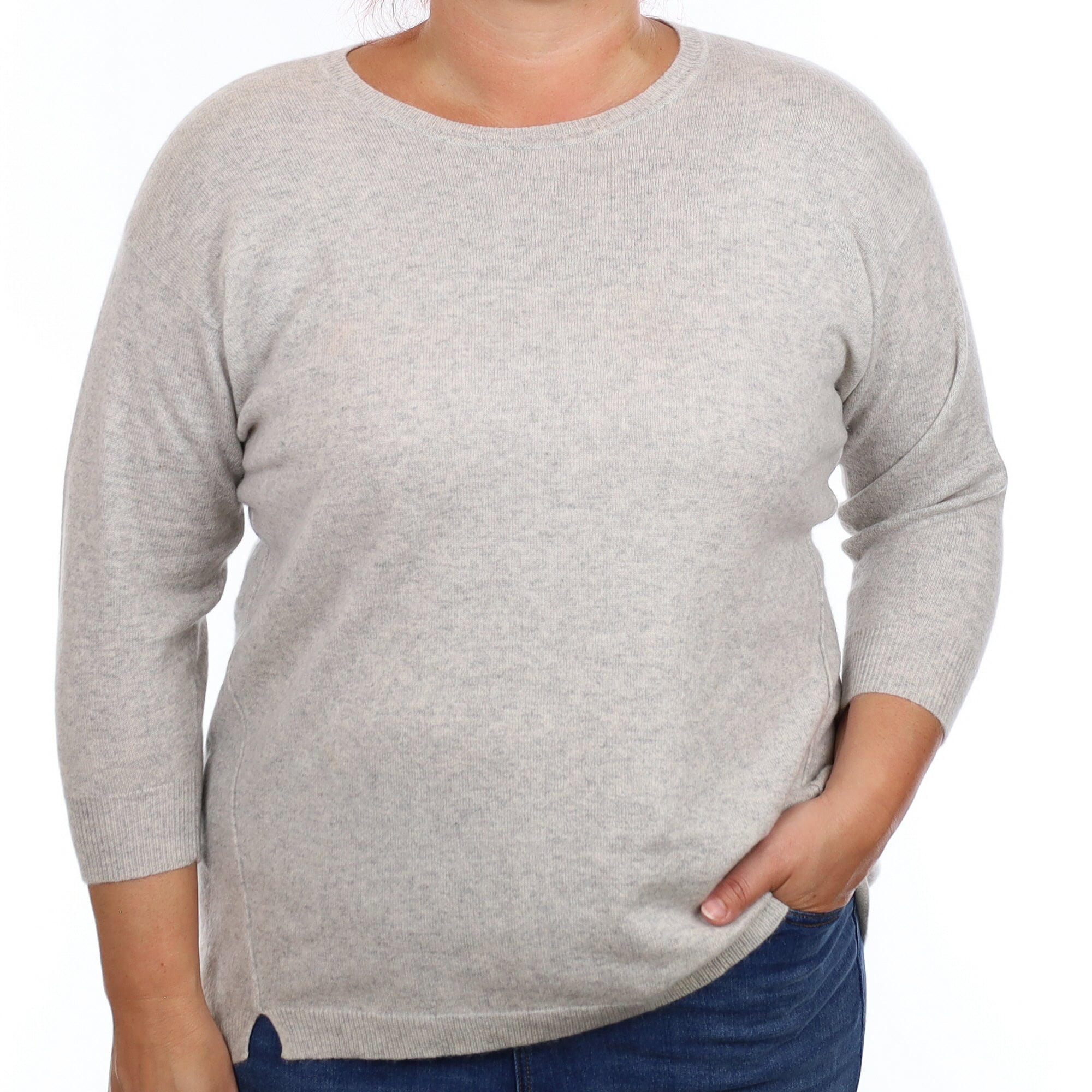 Mist Grey Slouchy Cashmere Crew Neck Jumper Large