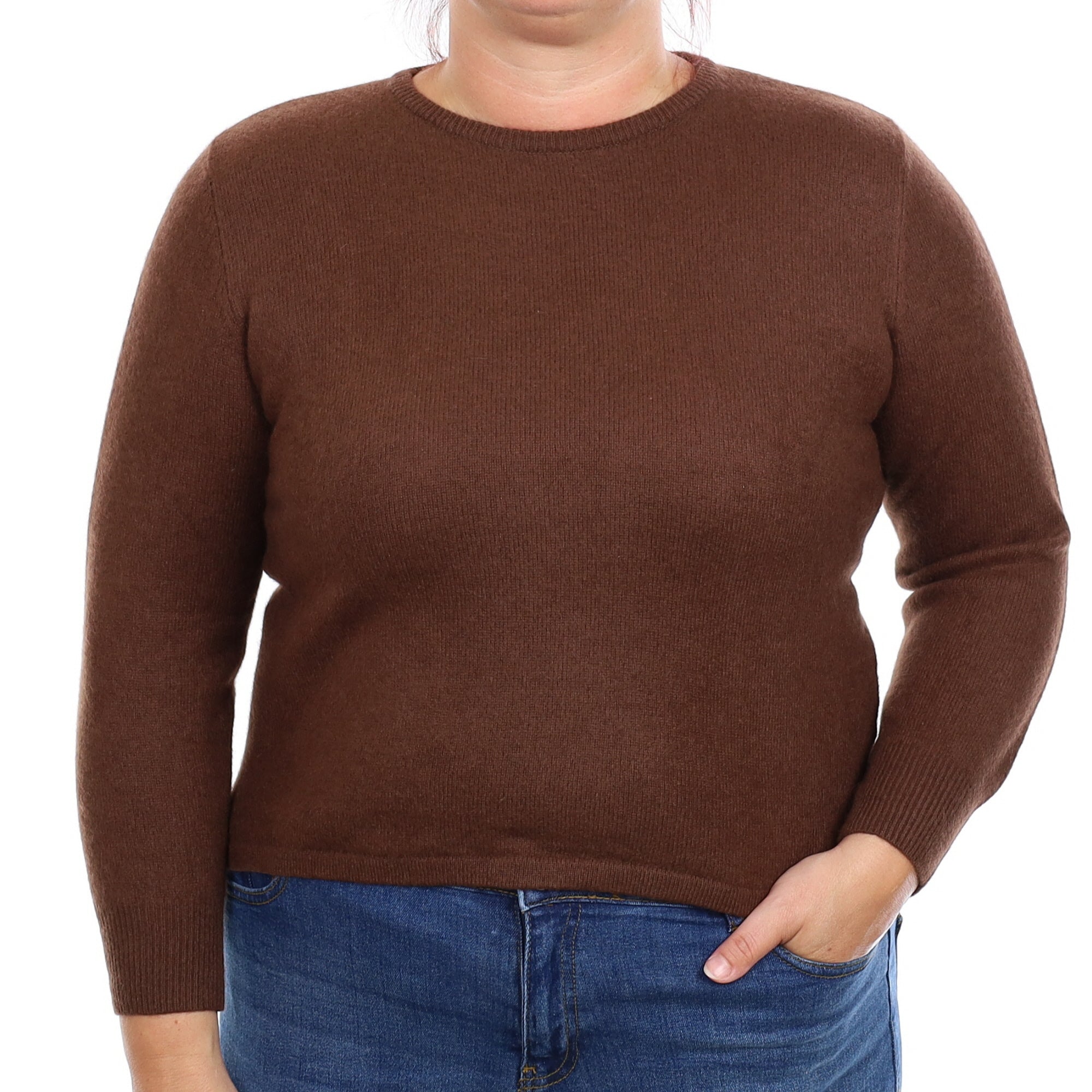 Chocolate Brown Cashmere Crew Neck Jumper Large Petite