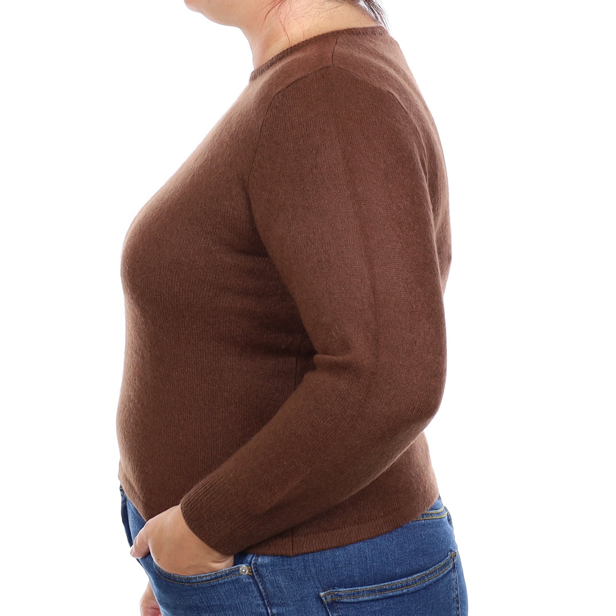 Chocolate Brown Cashmere Crew Neck Jumper Large Petite