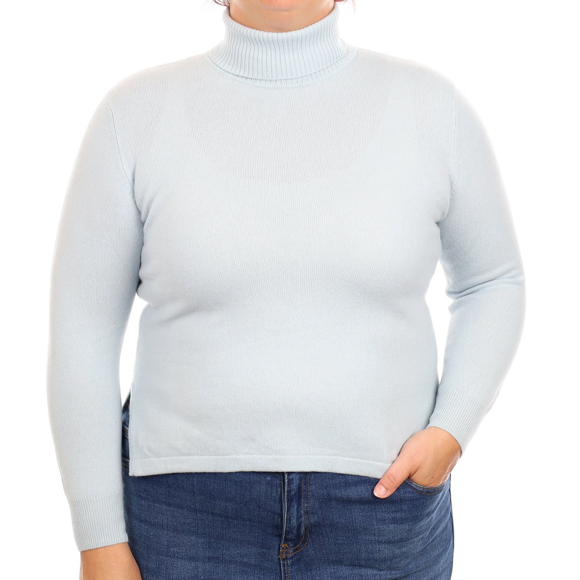 Sky Blue Cashmere Polo Neck Jumper Large