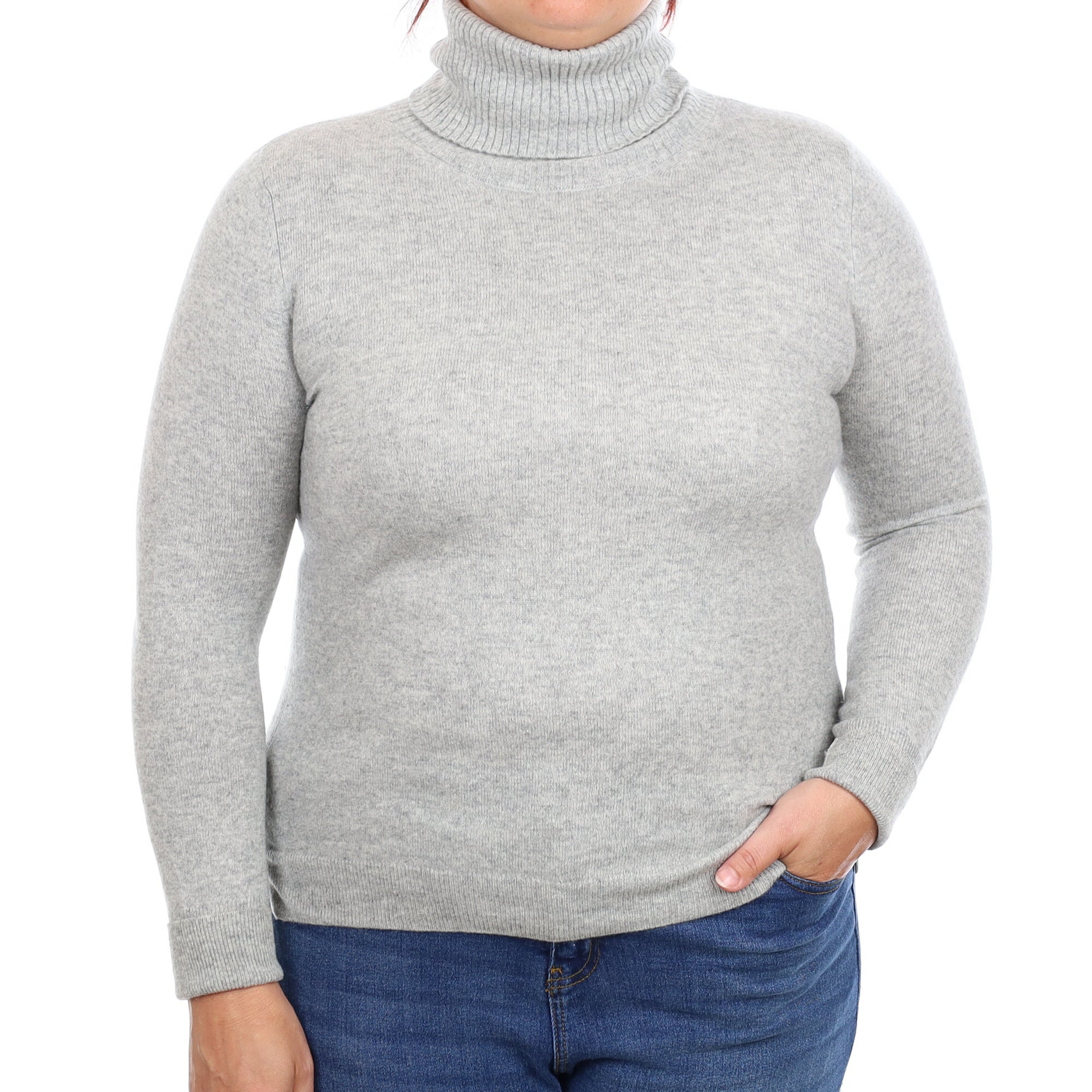 Smoke Grey Cashmere Polo Neck Jumper Large