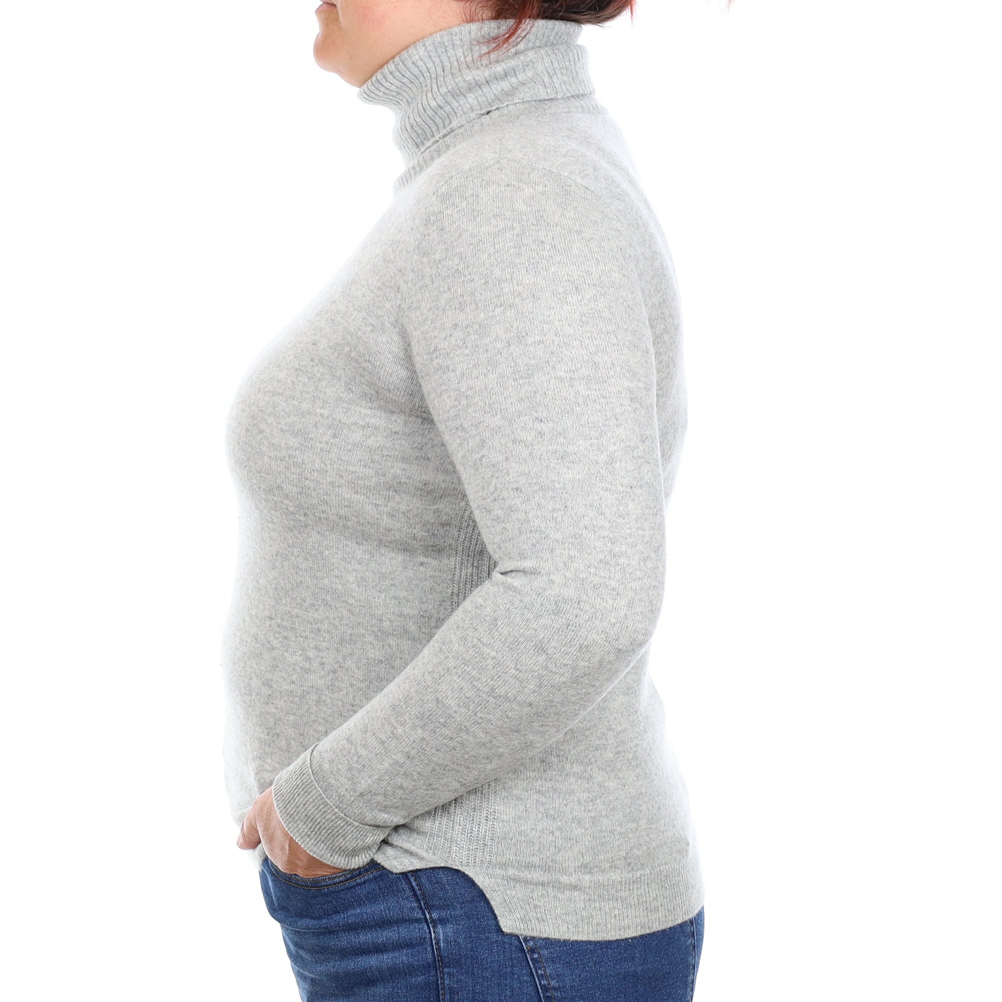 Smoke Grey Cashmere Polo Neck Jumper Large