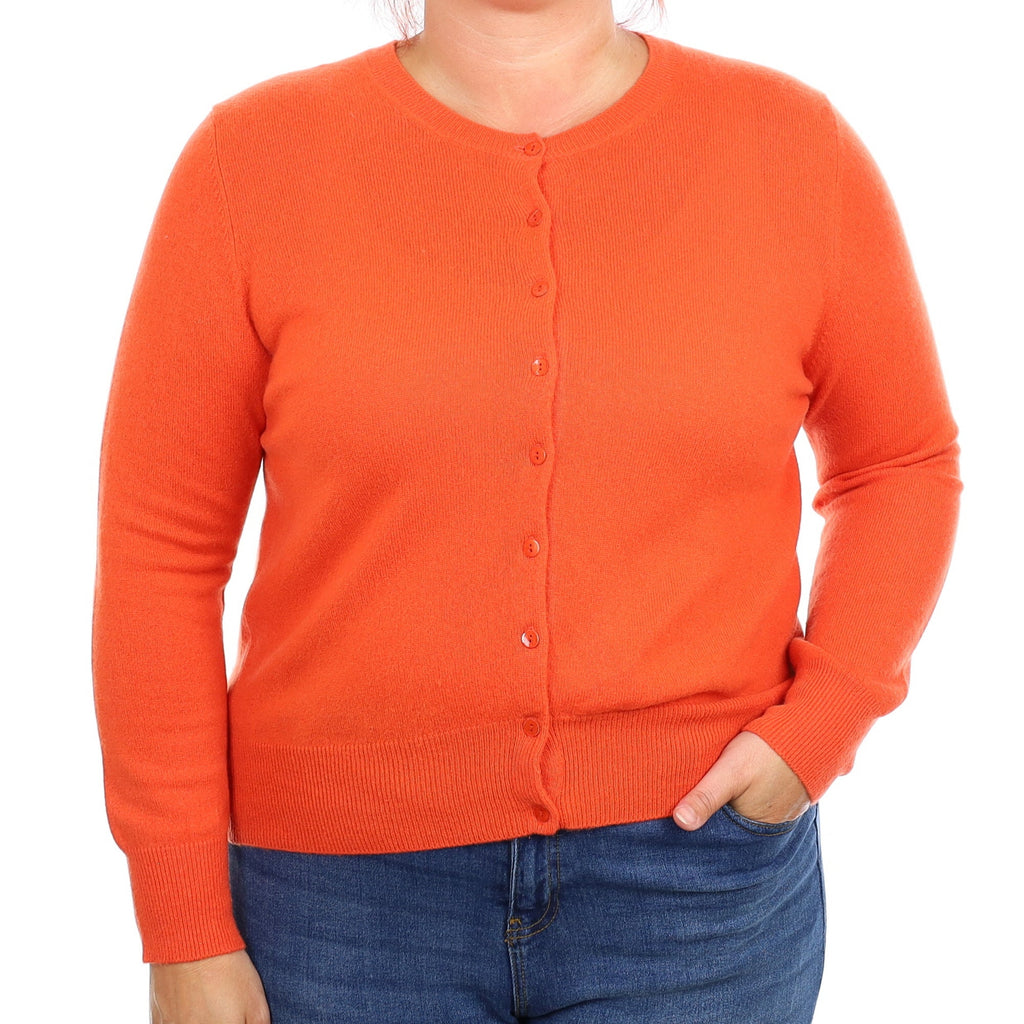 Tangerine Orange Cashmere Crew Neck Cardigan Large