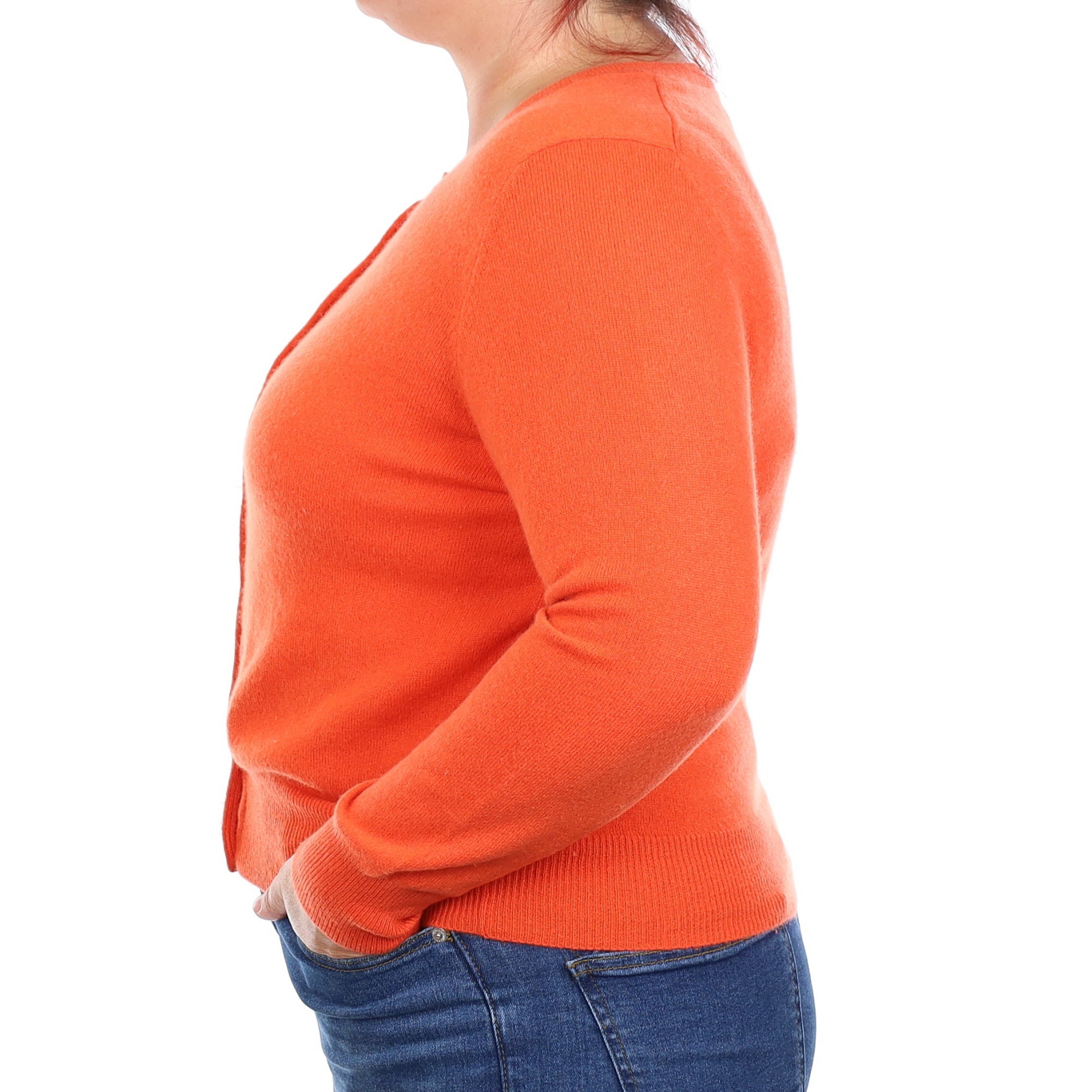 Tangerine Orange Cashmere Crew Neck Cardigan Large