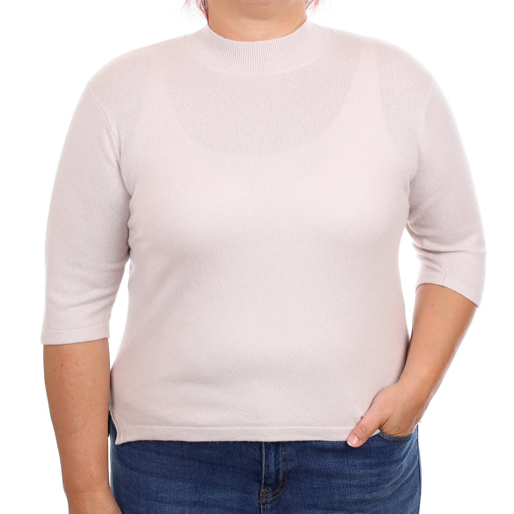 Dove Grey Cashmere Short Sleeved Turtleneck Jumper Large