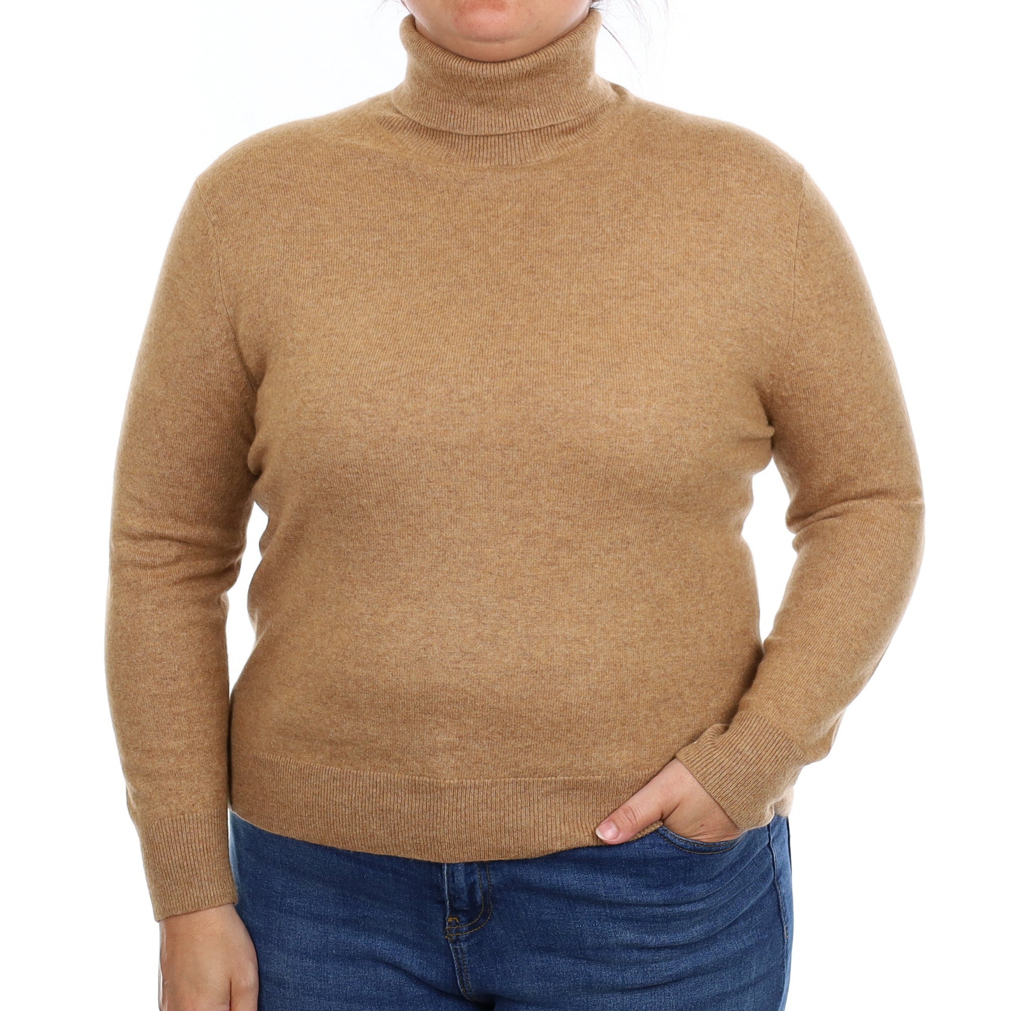Butterscotch Brown Cashmere Polo Neck Jumper Large
