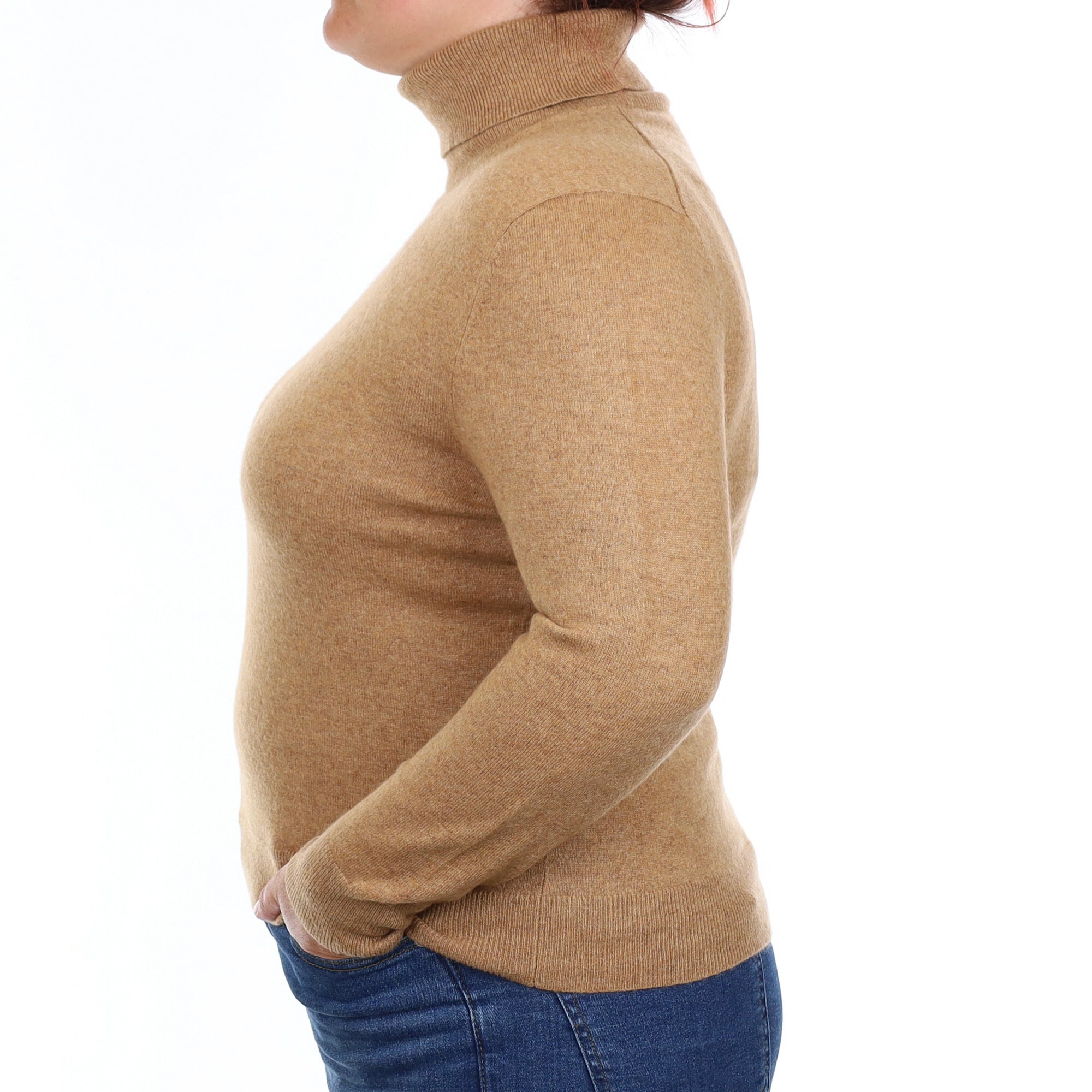 Butterscotch Brown Cashmere Polo Neck Jumper Large