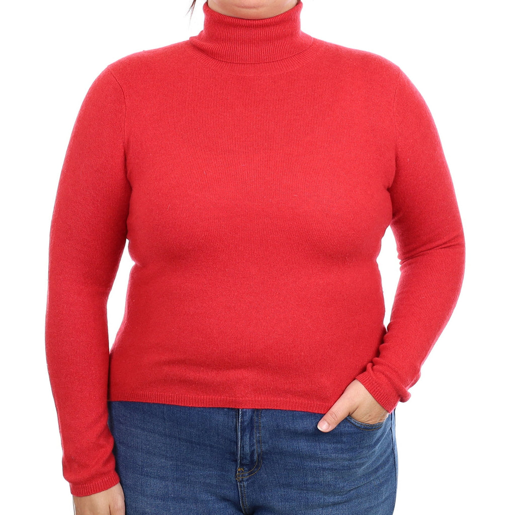 Strawberry Red Cashmere Polo Neck Jumper Large