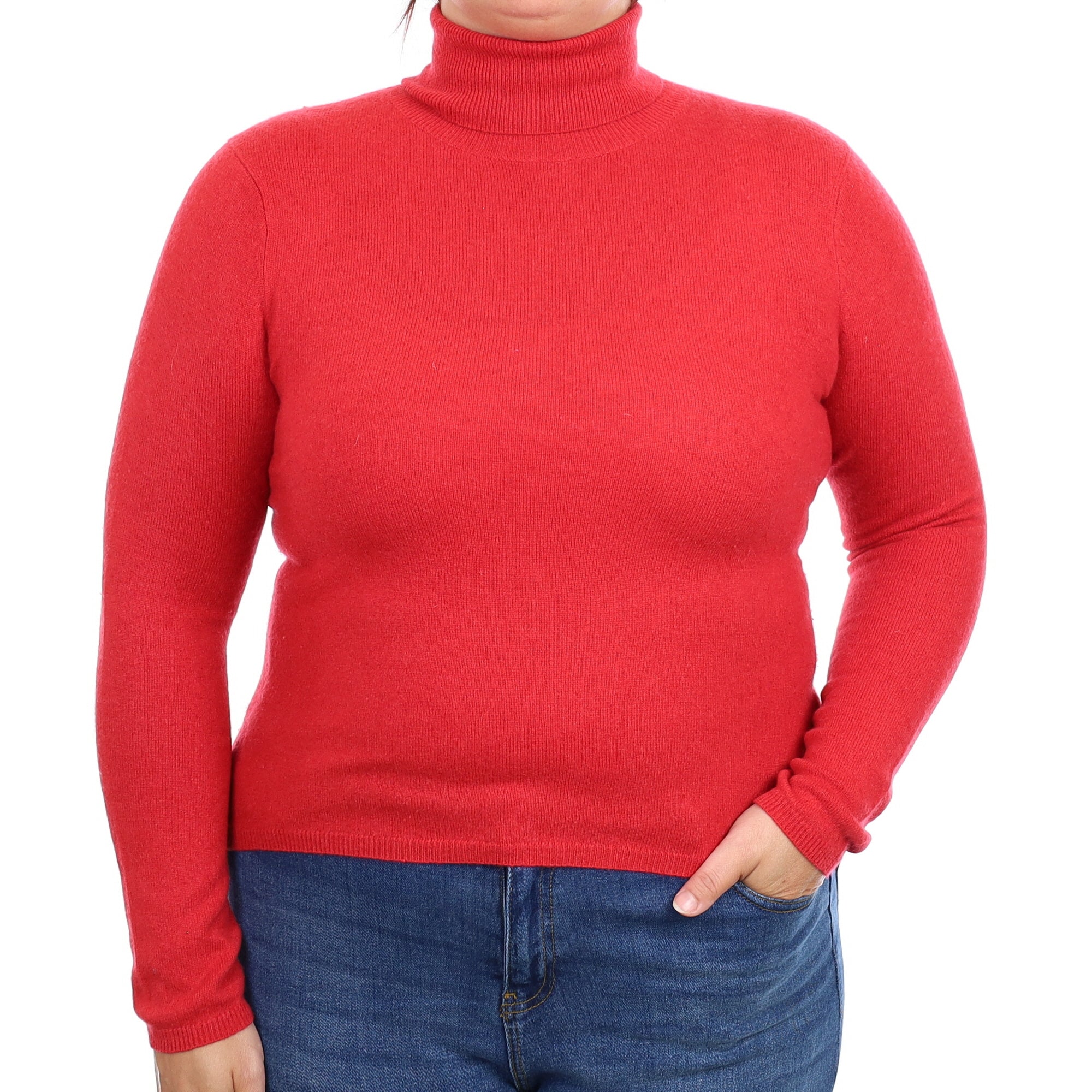 Strawberry Red Cashmere Polo Neck Jumper Large