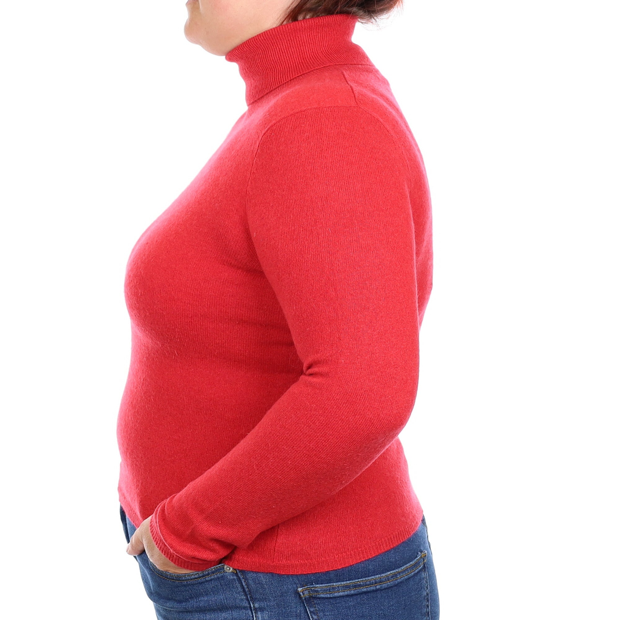 Strawberry Red Cashmere Polo Neck Jumper Large