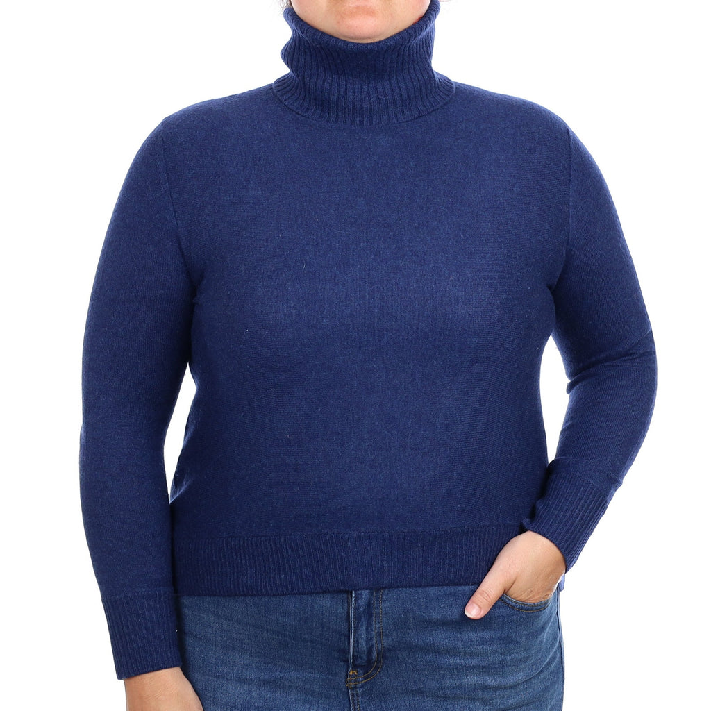 Midnight Blue Cashmere a Boxy Polo Neck Jumper Large