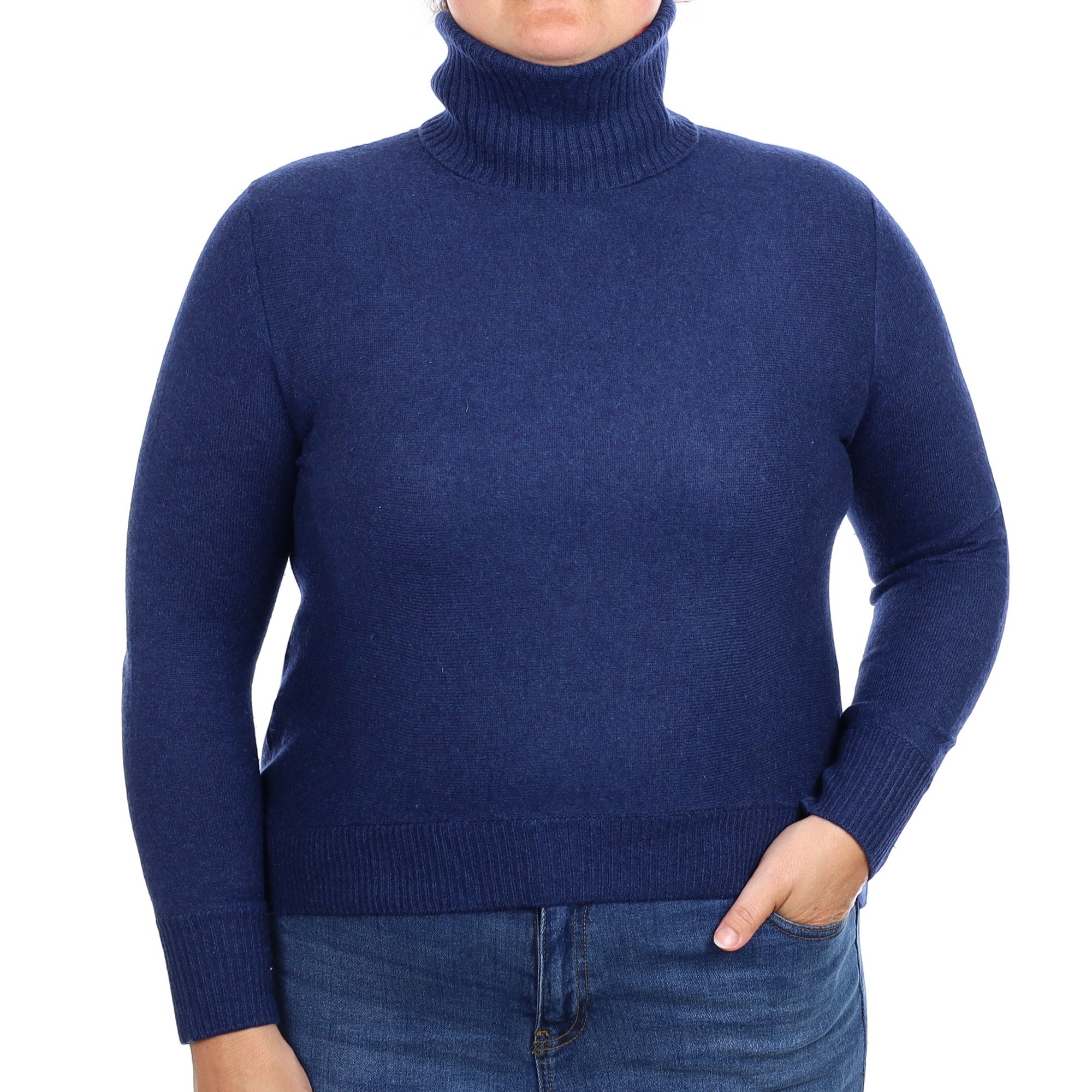 Midnight Blue Cashmere a Boxy Polo Neck Jumper Large