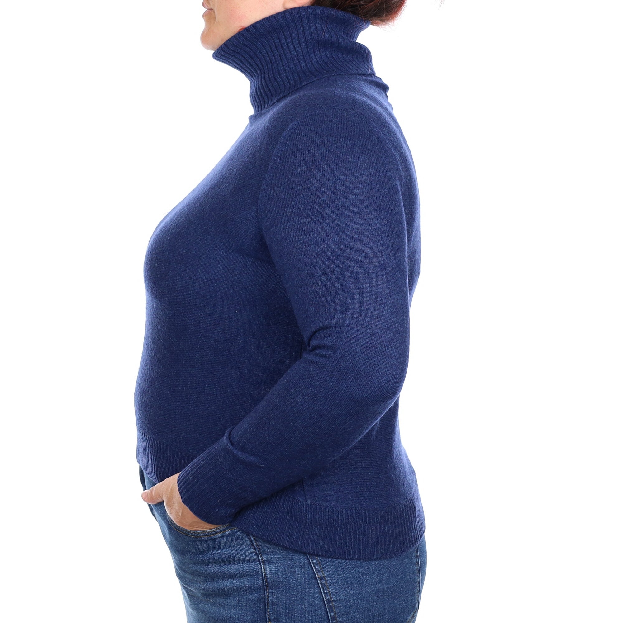 Midnight Blue Cashmere a Boxy Polo Neck Jumper Large
