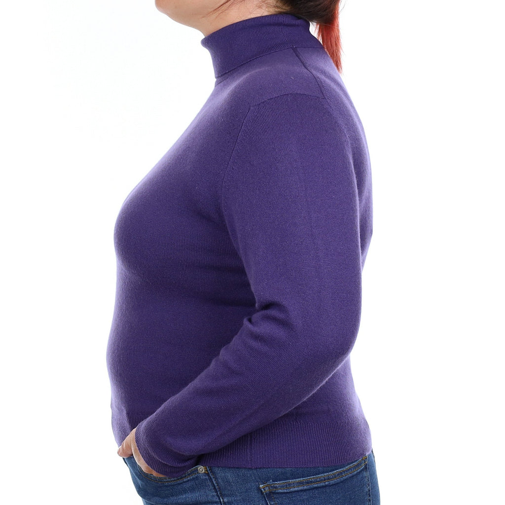 Deep Purple Cashmere Polo Neck Jumper Large