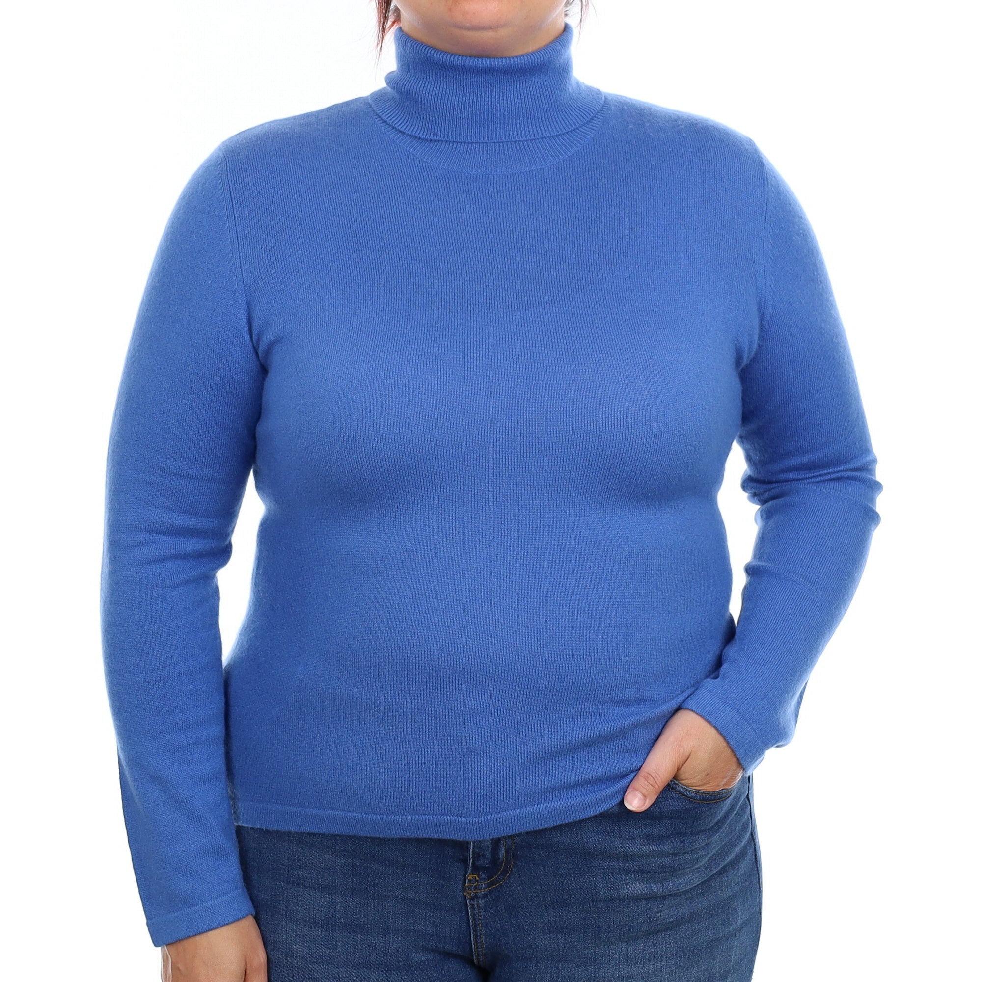 Azure Blue Cashmere Polo Neck Jumper Large