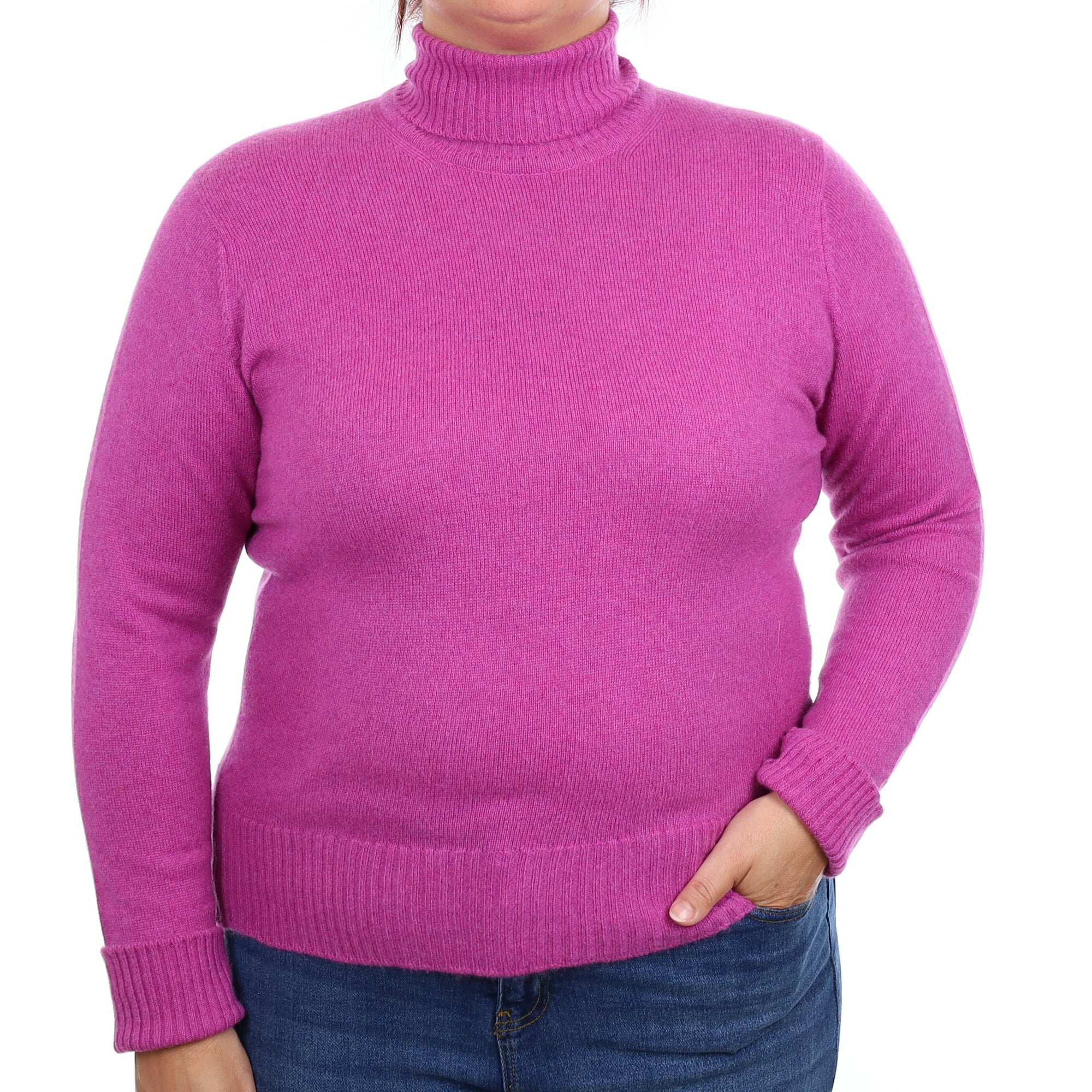 Magenta Purple Cashmere Polo Neck Jumper Large