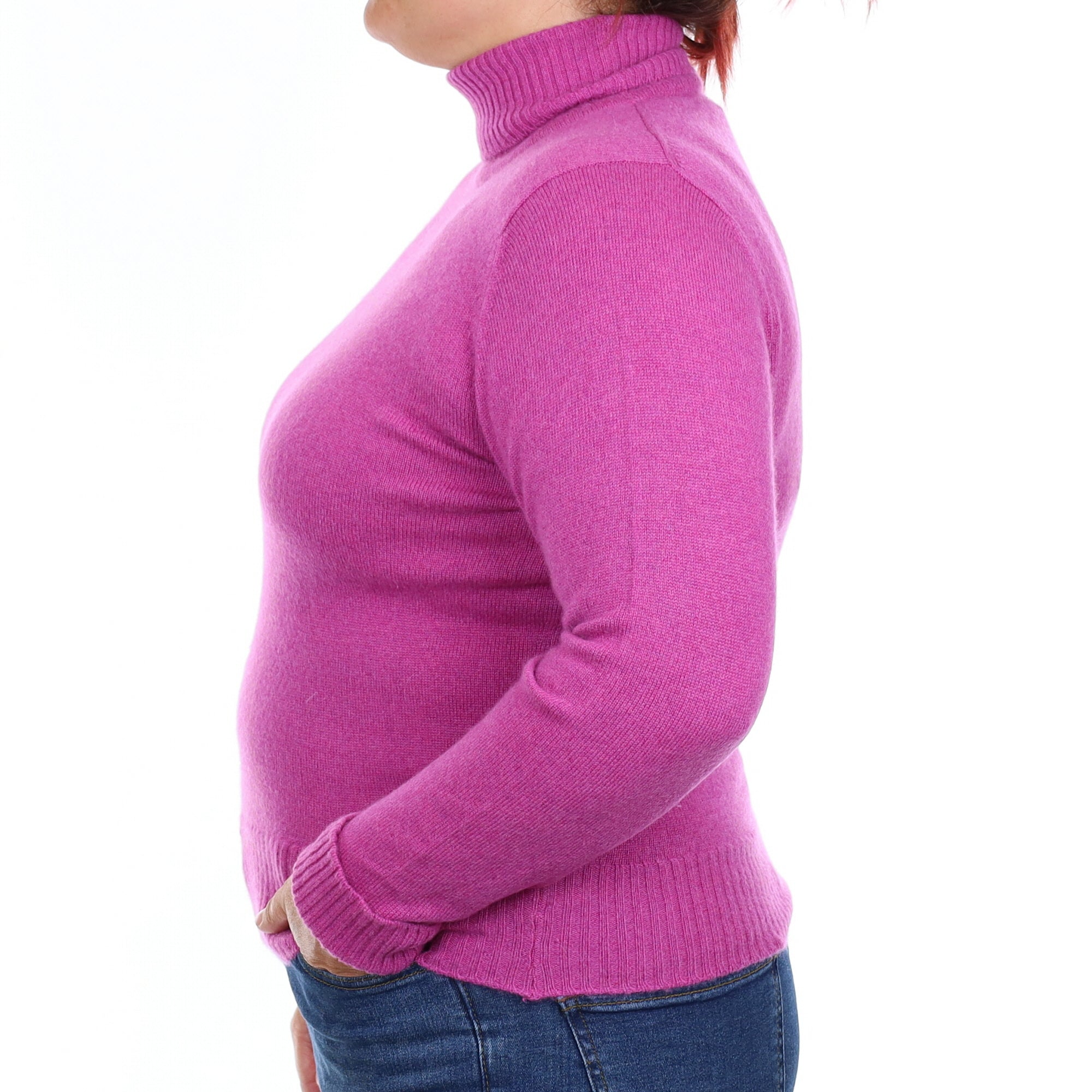 Magenta Purple Cashmere Polo Neck Jumper Large