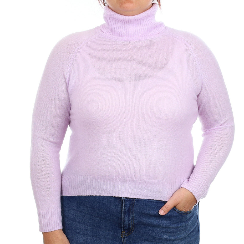 Thistle Purple Cashmere Polo Neck Jumper Large