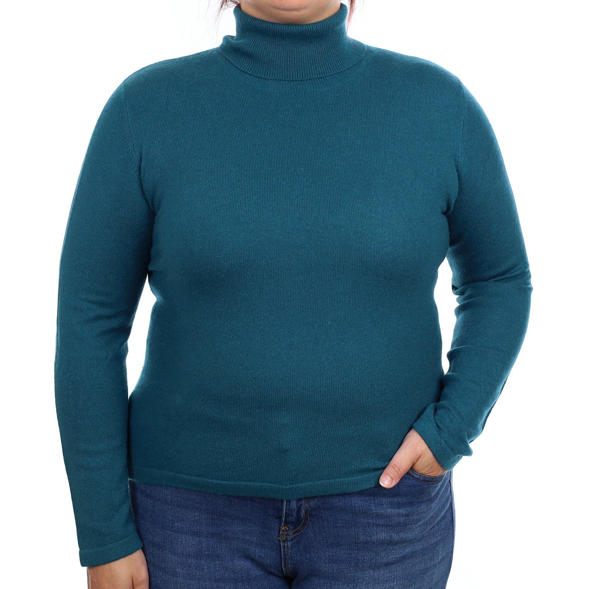 Teal Green Cashmere Polo Neck Jumper Large