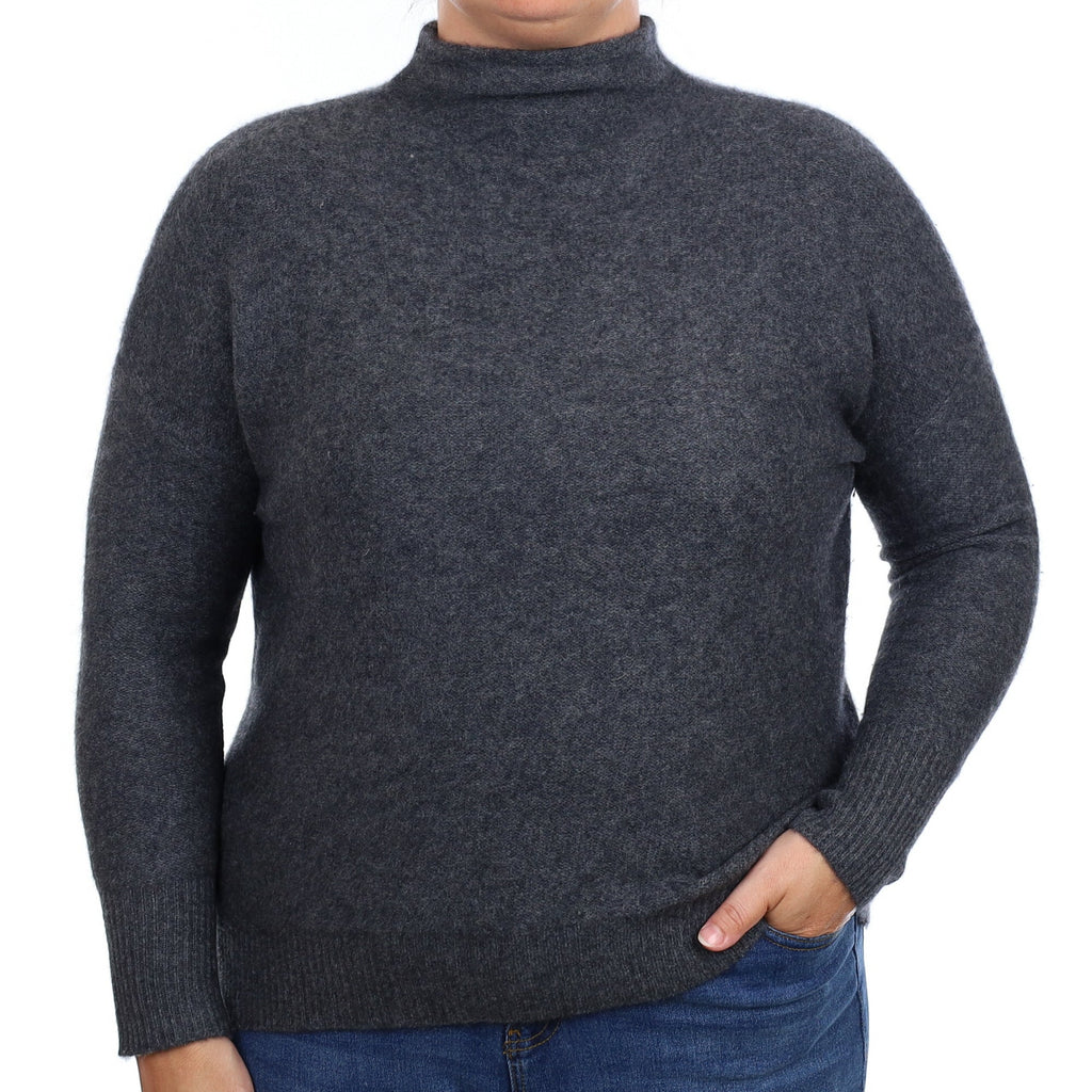 Charcoal Grey Chunky Cashmere Funnel Neck Jumper Large