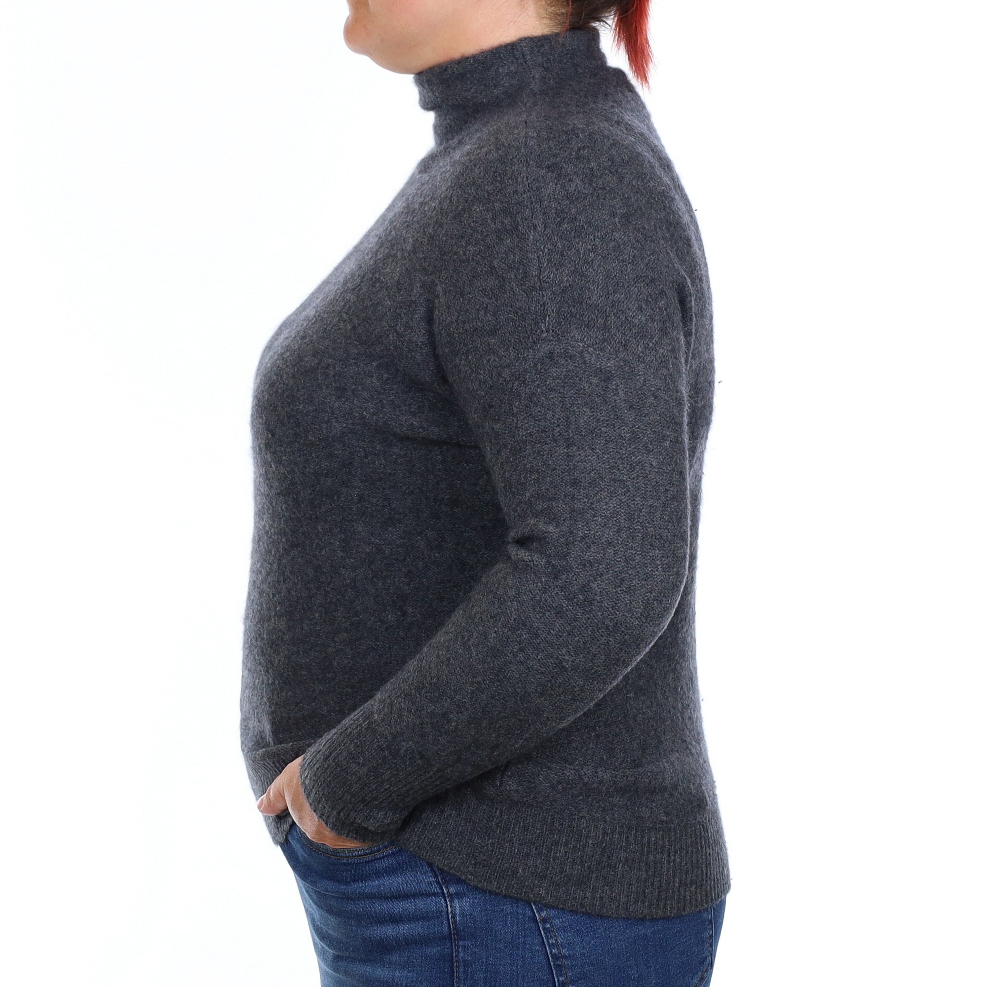 Charcoal Grey Chunky Cashmere Funnel Neck Jumper Large