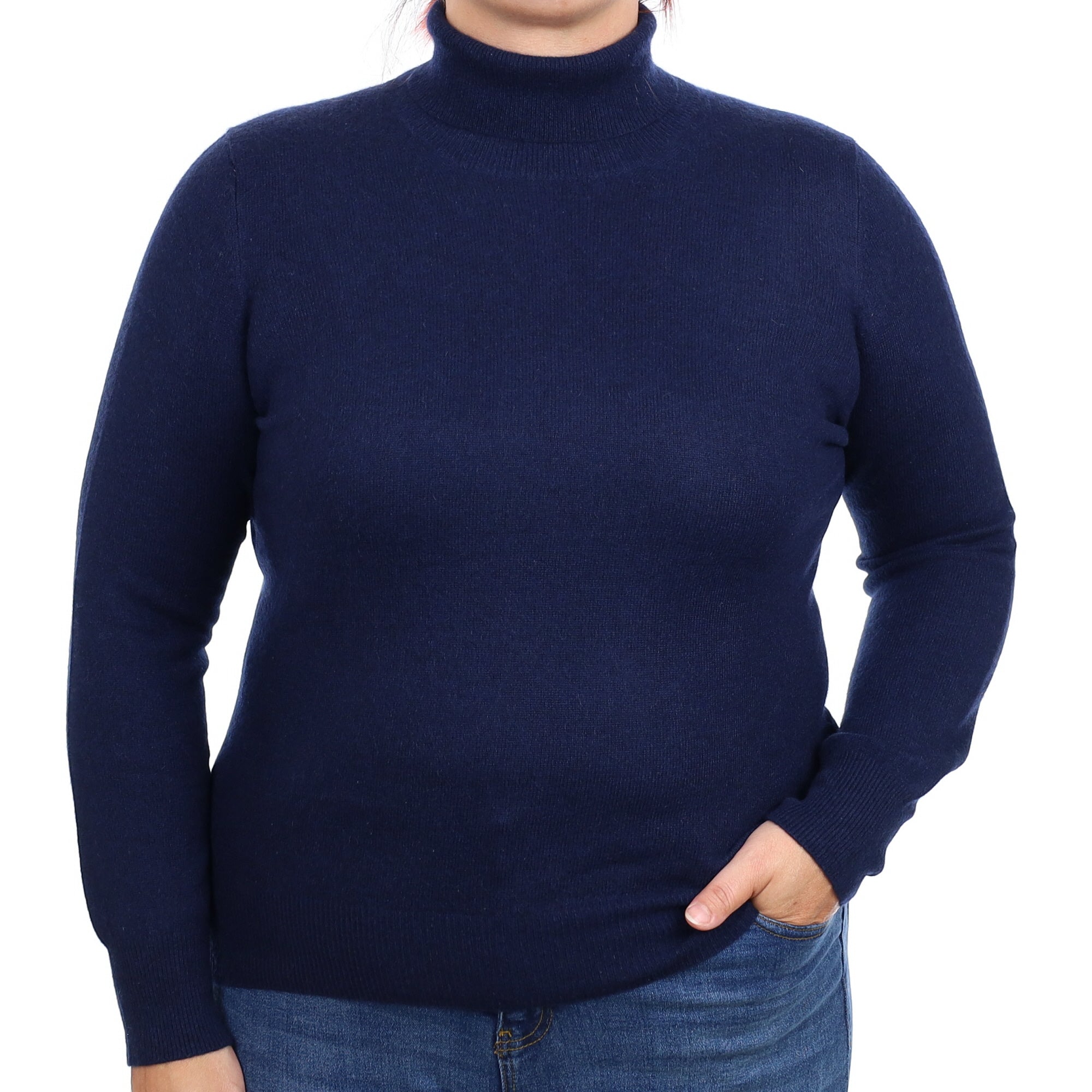 Navy Blue Cashmere Polo Neck Jumper Large